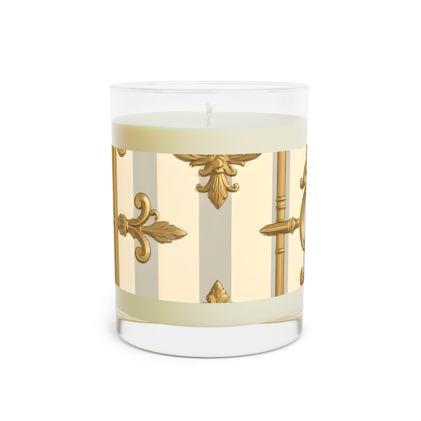 Luxurious Decorative Candle - Elegant Aromatherapy Gift, Home Decor, Relaxation, Wedding Favors - Matte Gray & Cream Striped Gold Baroque