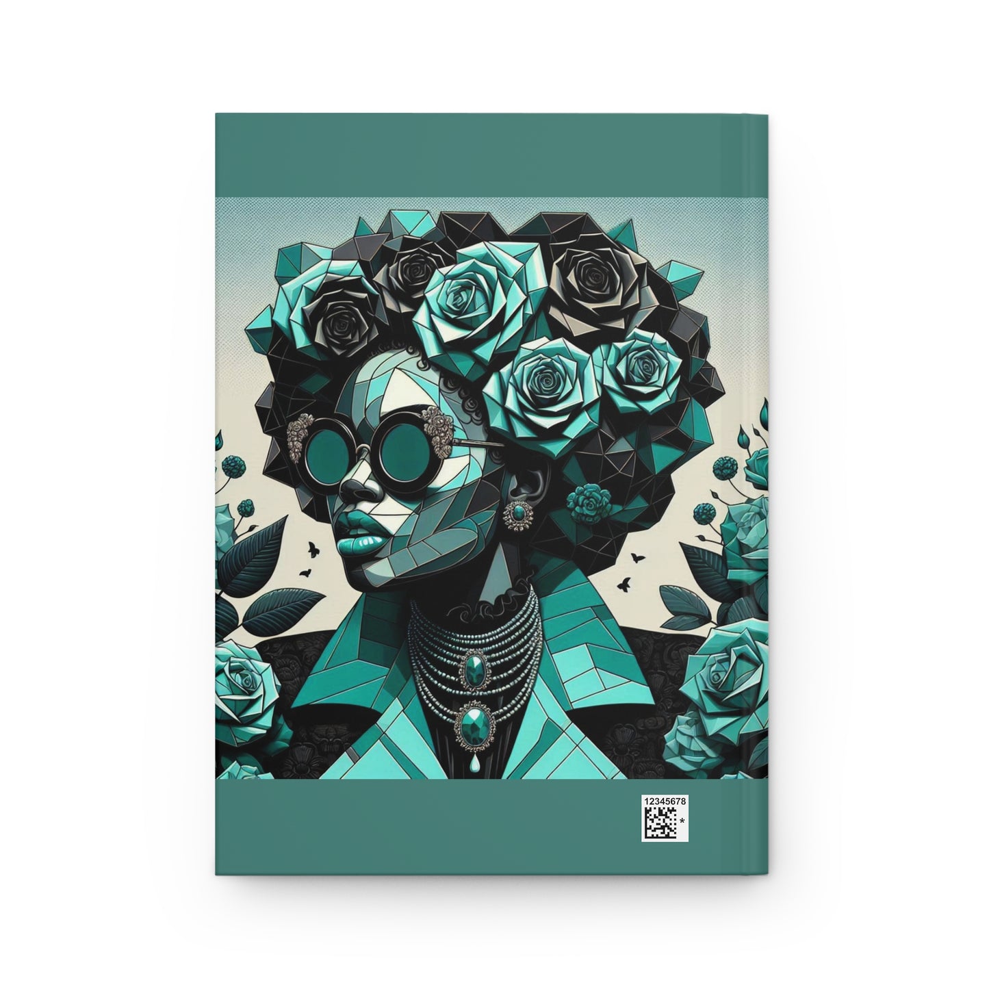 Stylish Hardcover Journal with Floral Design, Art Journal, Gift for Writers, Creative Notebook, Inspirational Journal - Turquoise & Black Roses Lady