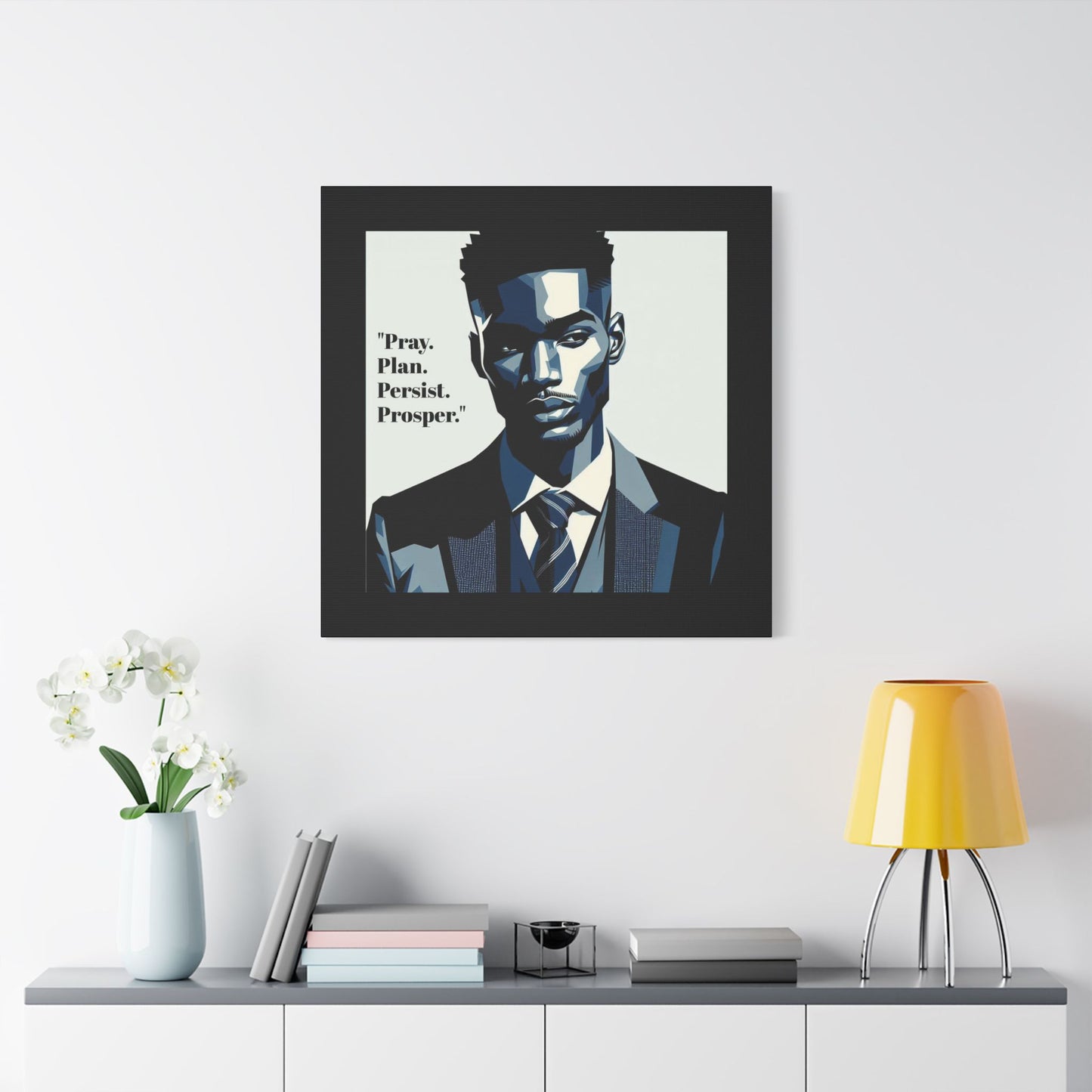 Afro Art Print Canvas, Wall Decor, Satin Stretched Canvas, African American Art, Office Decor, Home Decor - "Pray. Plan. Persist. Prosper."