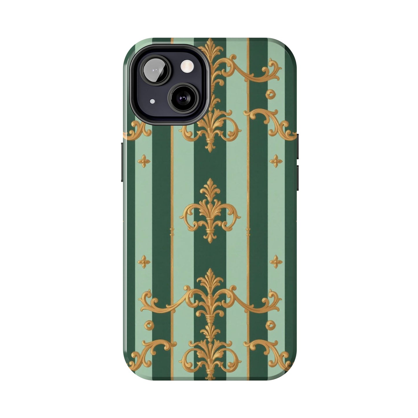 Elegant Floral Tough Phone Cases | Stylish Phone Protection, Gift for Her, Trendy Accessory, Unique Decor - Mint Green & Teal Striped Gold Baroque