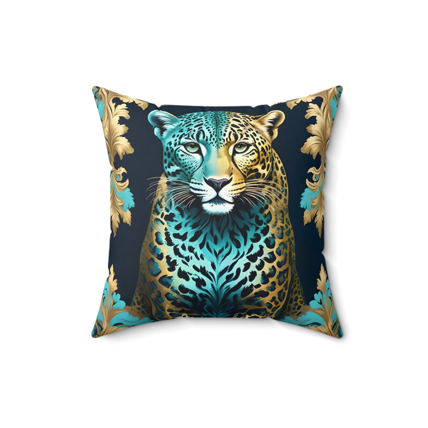 Luxurious Leopard Print Square Pillow - Decorative Home Accent - Turquoise Leopard