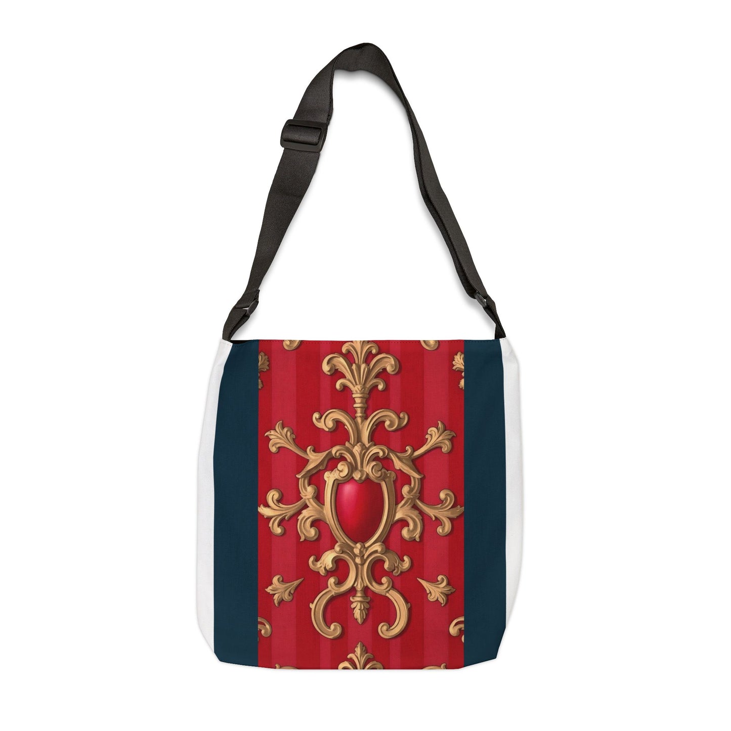Elegant Floral Tote Bag - Perfect for Fashion Lovers, Gift, Shopping, Casual Days, Travel, Reusable - Blue, Red & White Striped Baroque