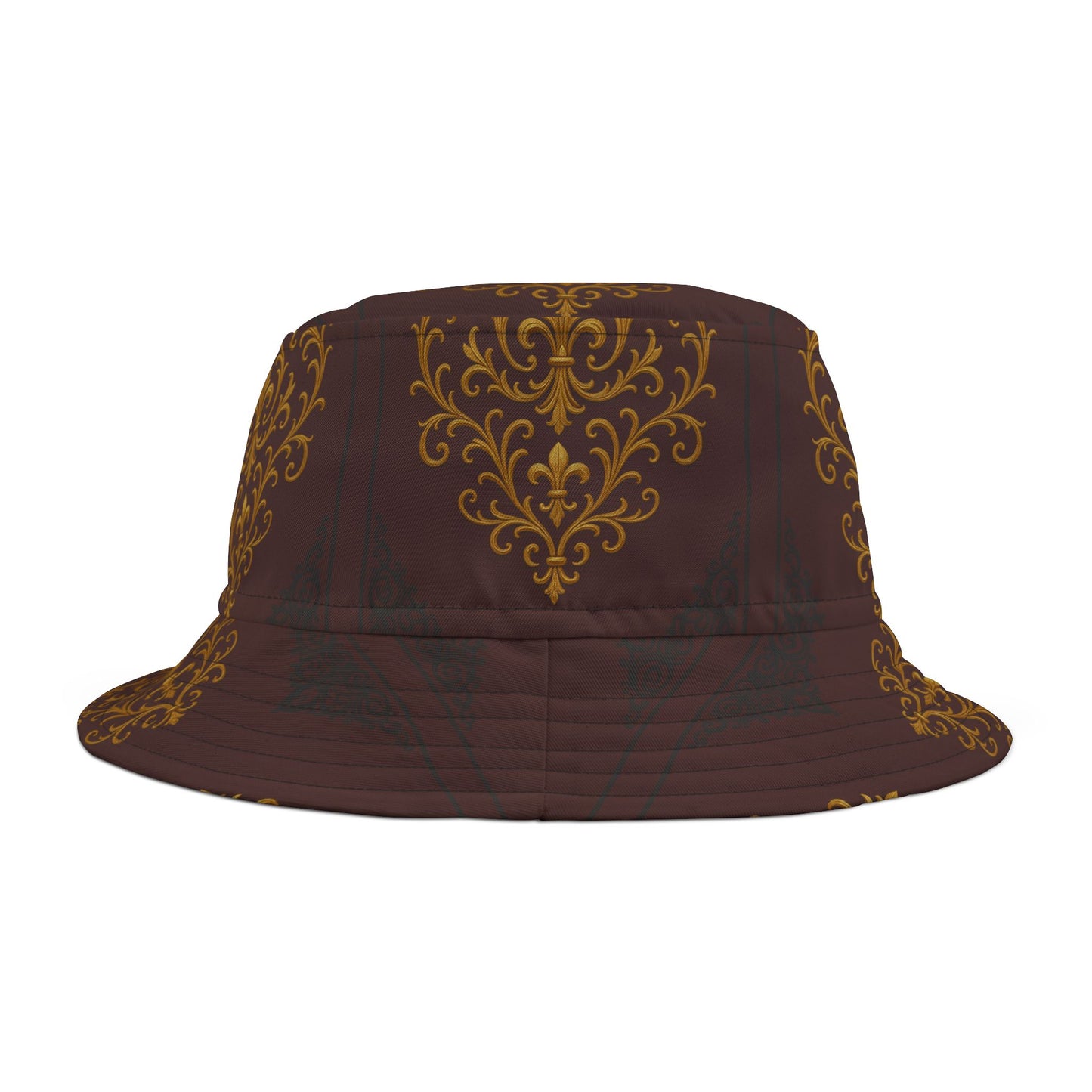 Dusk Burgundy-Black & Gold Baroque Bucket Hat – Ornate Baroque Pattern