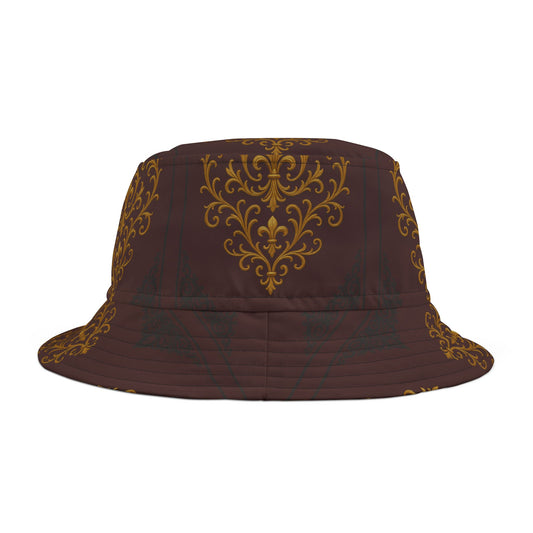 Dusk Burgundy-Black & Gold Baroque Bucket Hat – Ornate Baroque Pattern