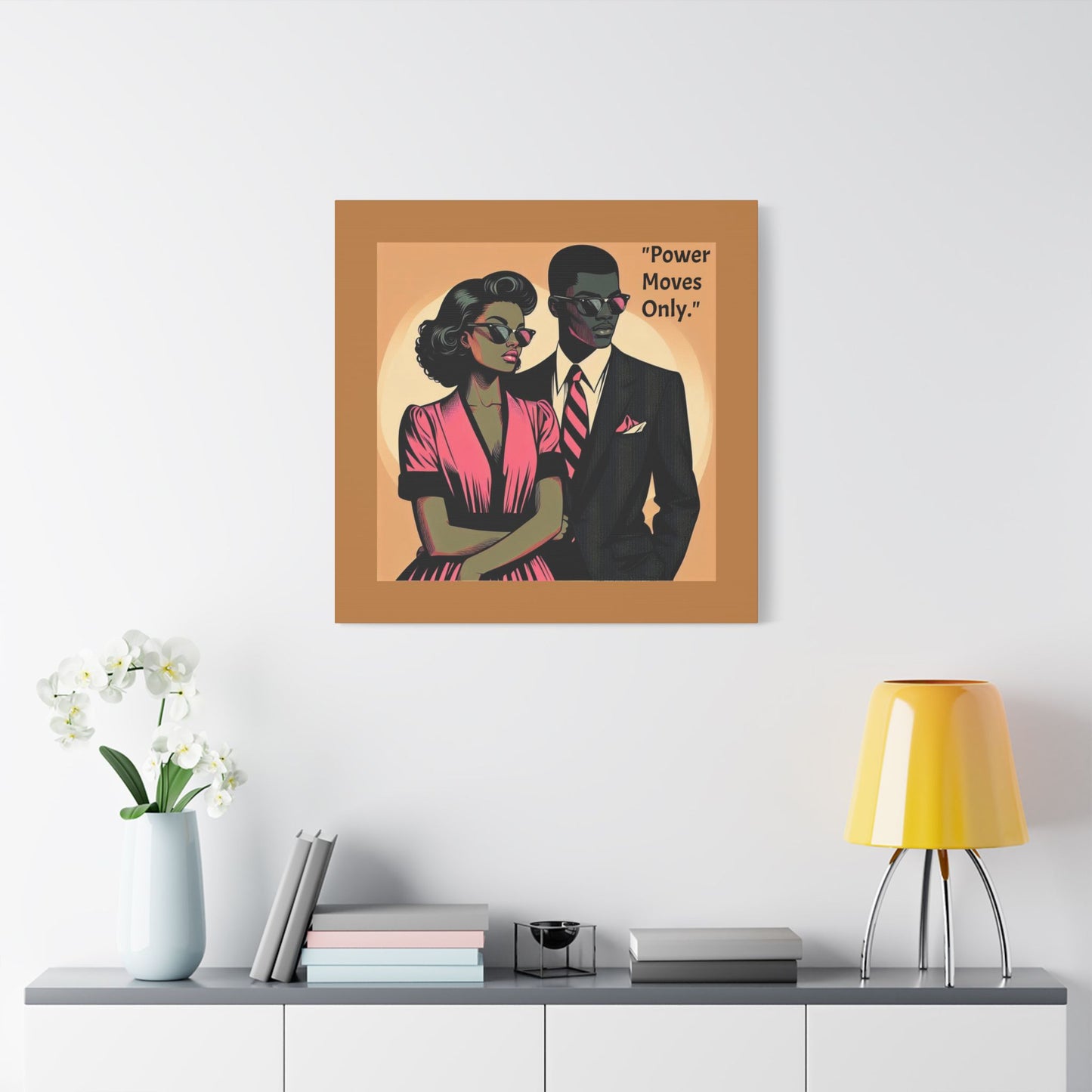 Afro Art Print Canvas, Wall Decor, Satin Stretched Canvas, African American Art, Office Decor, Home Decor - "Power Moves Only."