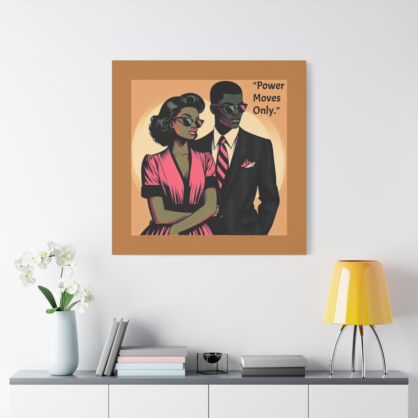 Afro Art Print Canvas, Wall Decor, Satin Stretched Canvas, African American Art, Office Decor, Home Decor - "Power Moves Only."