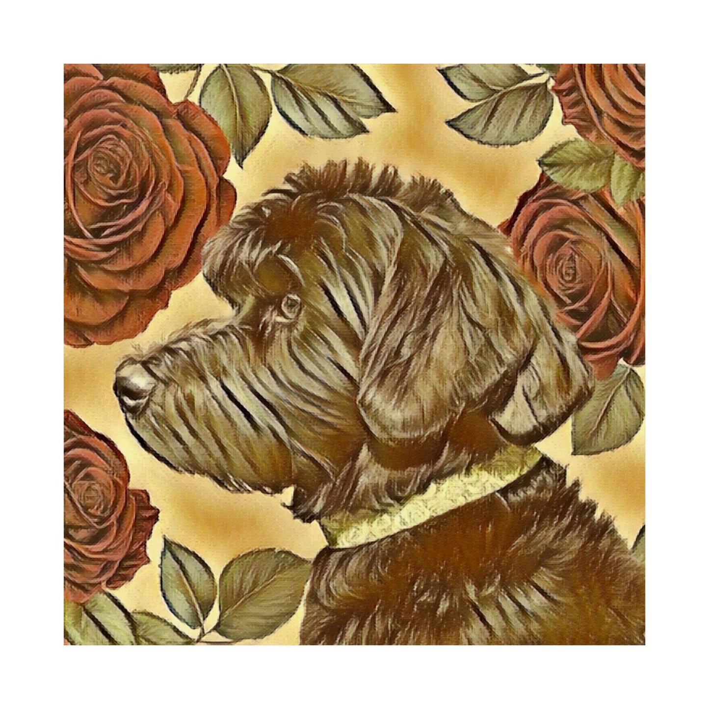 Floral Motif Art Poster - Elegant Matte Vertical Wall Decor - Golden Doodle & Roses
