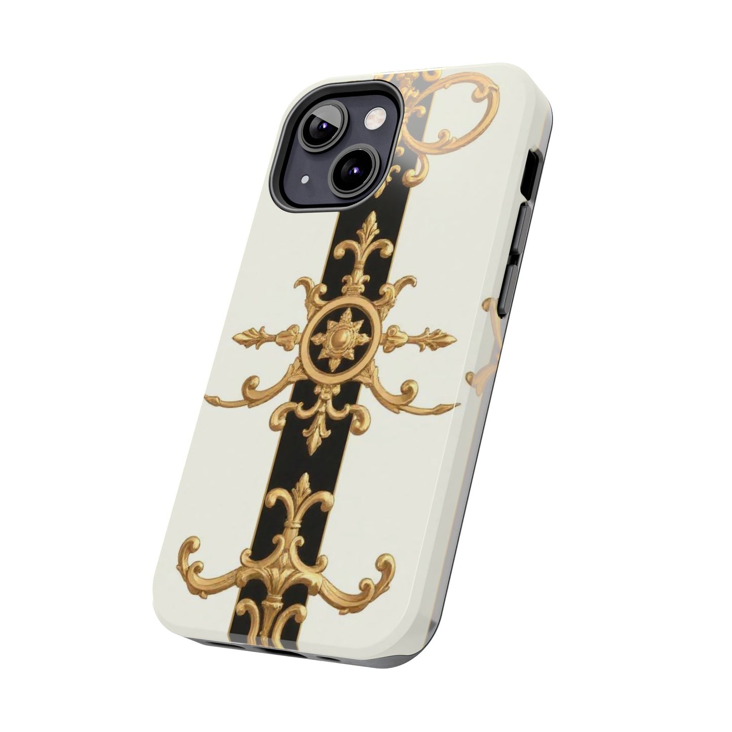 Elegant Baroque Tough Phone Case | Stylish Protection for Your Device, Gift for Her, Phone Accessories - Black & White Striped Gold Baroque