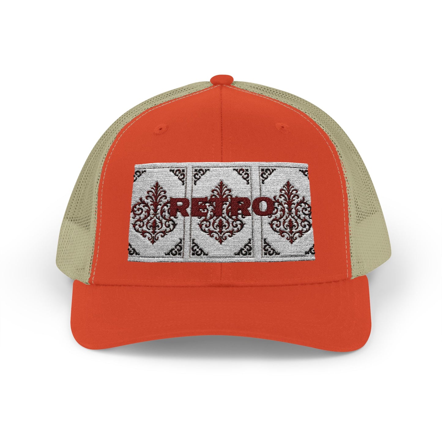 Retro Baroque Trucker Cap — Almond Beige & Brown Snapback