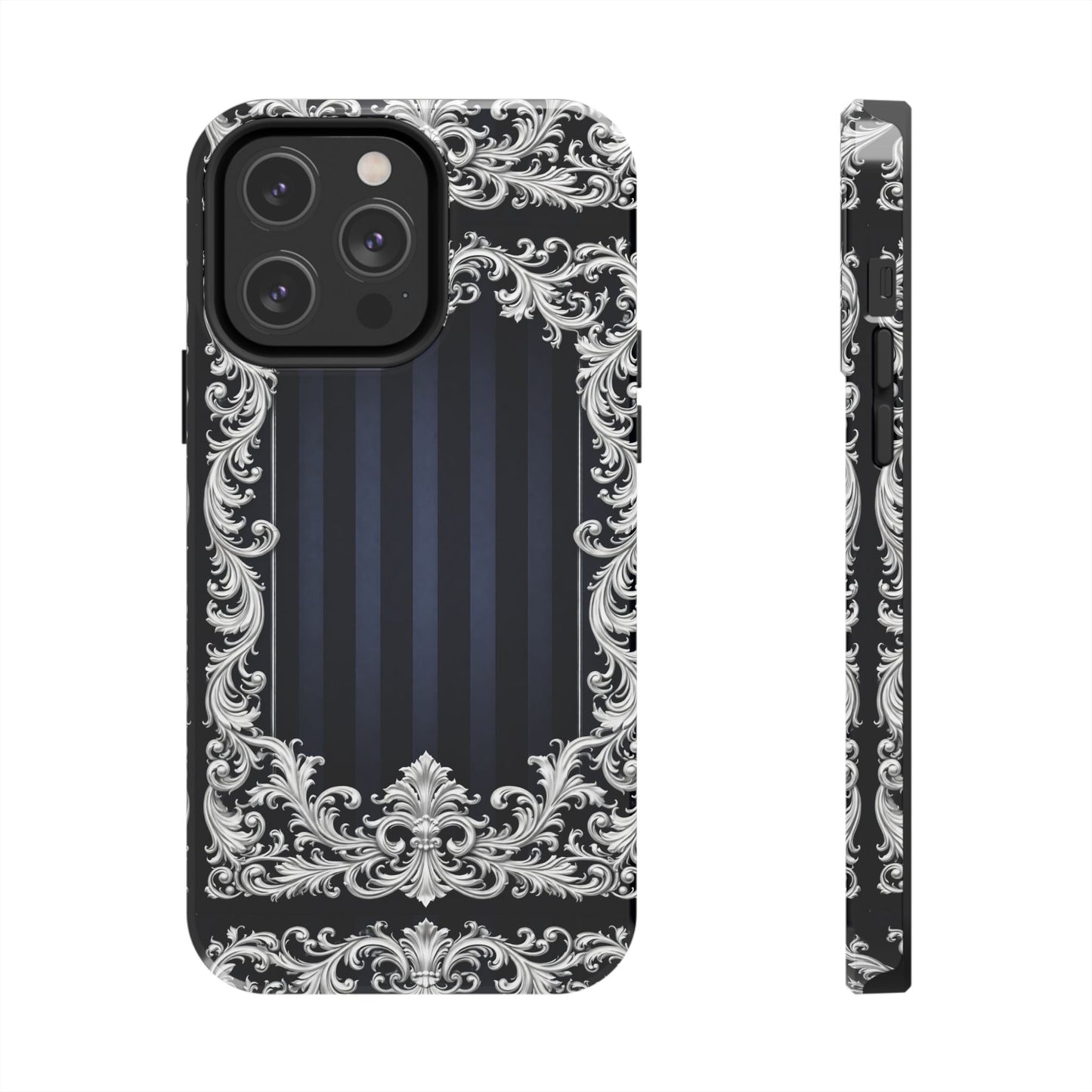 Navy Stripes & Baroque Tough Phone Case — Protective Decorative iPhone Case