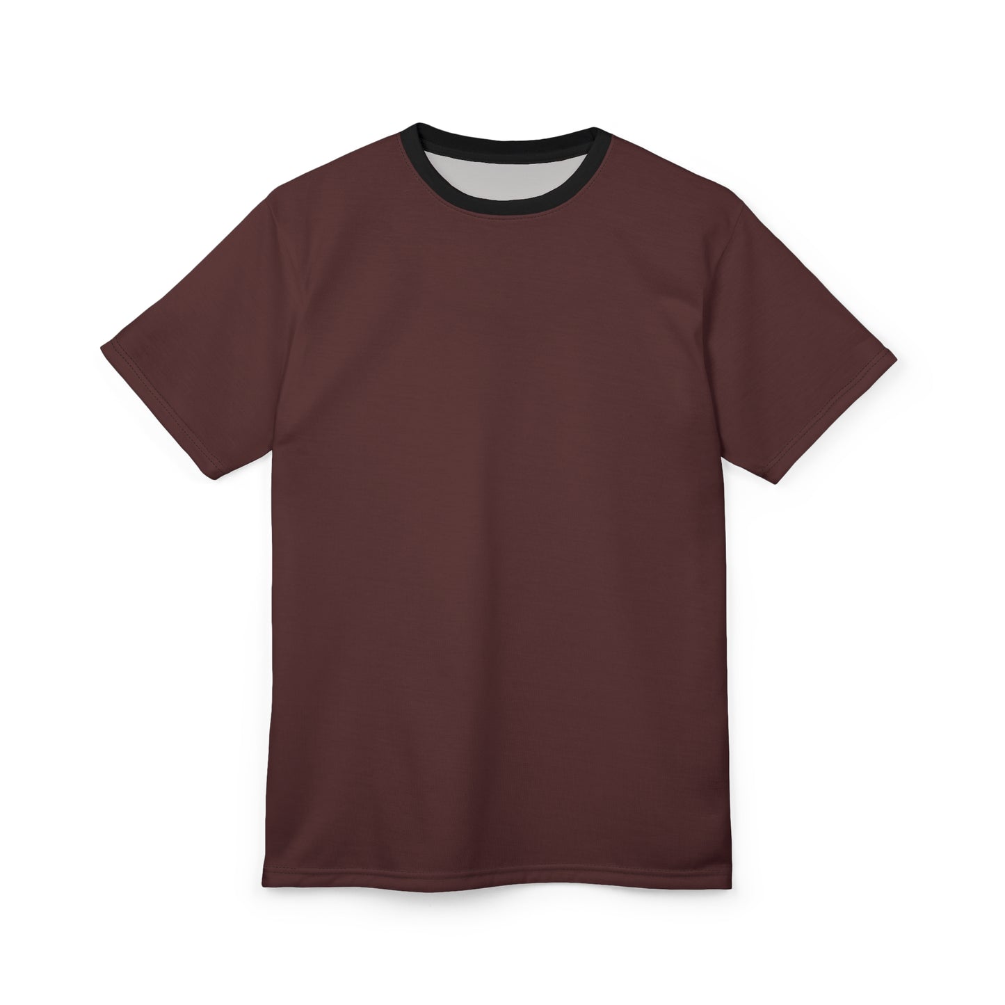 Stylish Brown Merlot (Black Collar) Unisex AOP Tee - Comfy Everyday Wear, Casual Outfit, Gift for Her, Gift for Him, Trendy Fashion