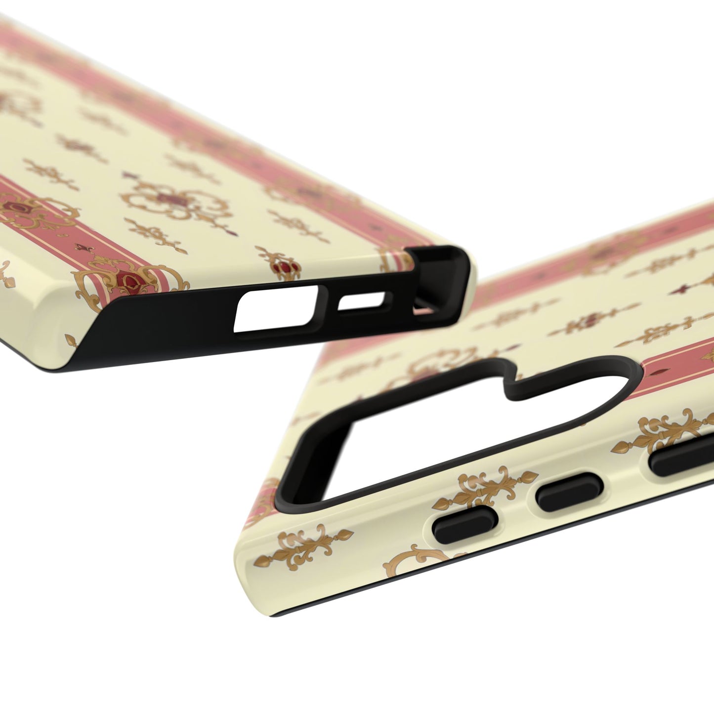 Elegant Floral Motif Phone Case - Tough Cases with Vintage Design - Mauve Striped Gold Damask