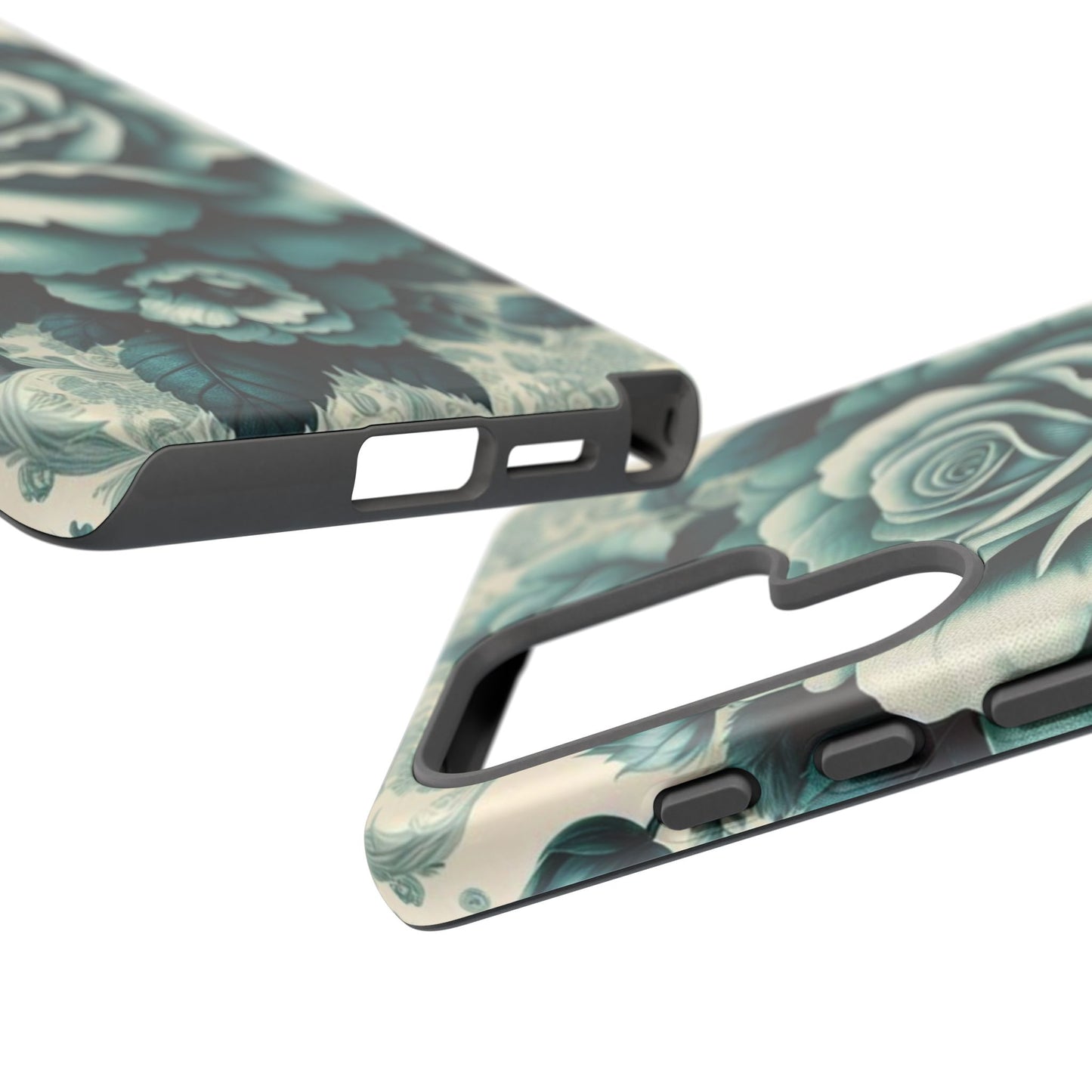 Elegant Floral Motif Phone Case - Tough Cases with Vintage Design - Teal Roses & Damask