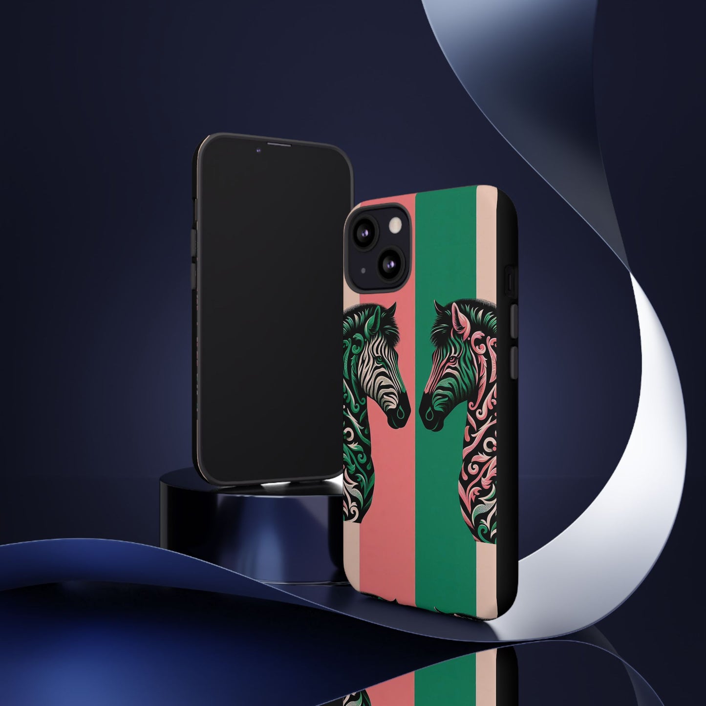 Phone Case - Elegant Pink & Green Zebra Damask Design