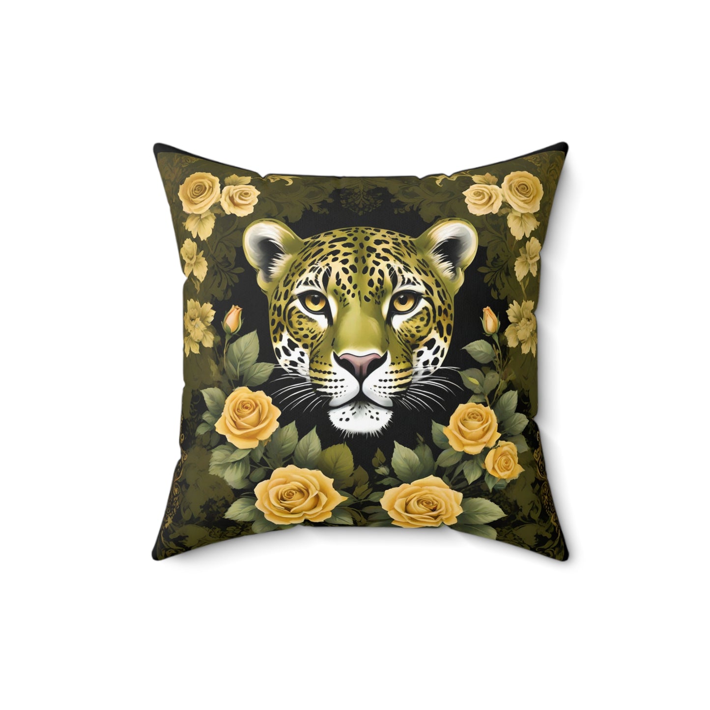 Elegant Leopard Decorative Pillow with Floral Design - Olive Leopard