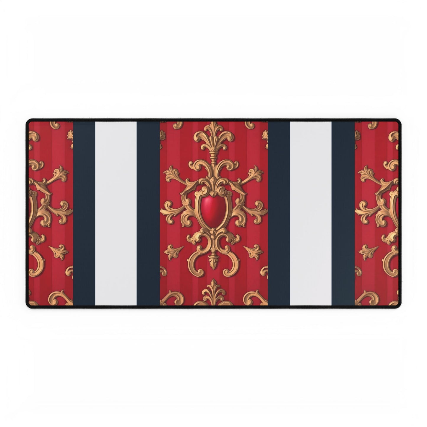 Elegant Office Desk Mats for Stylish Workspaces, Customizable, Home Office Decor, Gift for Professionals - Blue, Red & White Striped Baroque