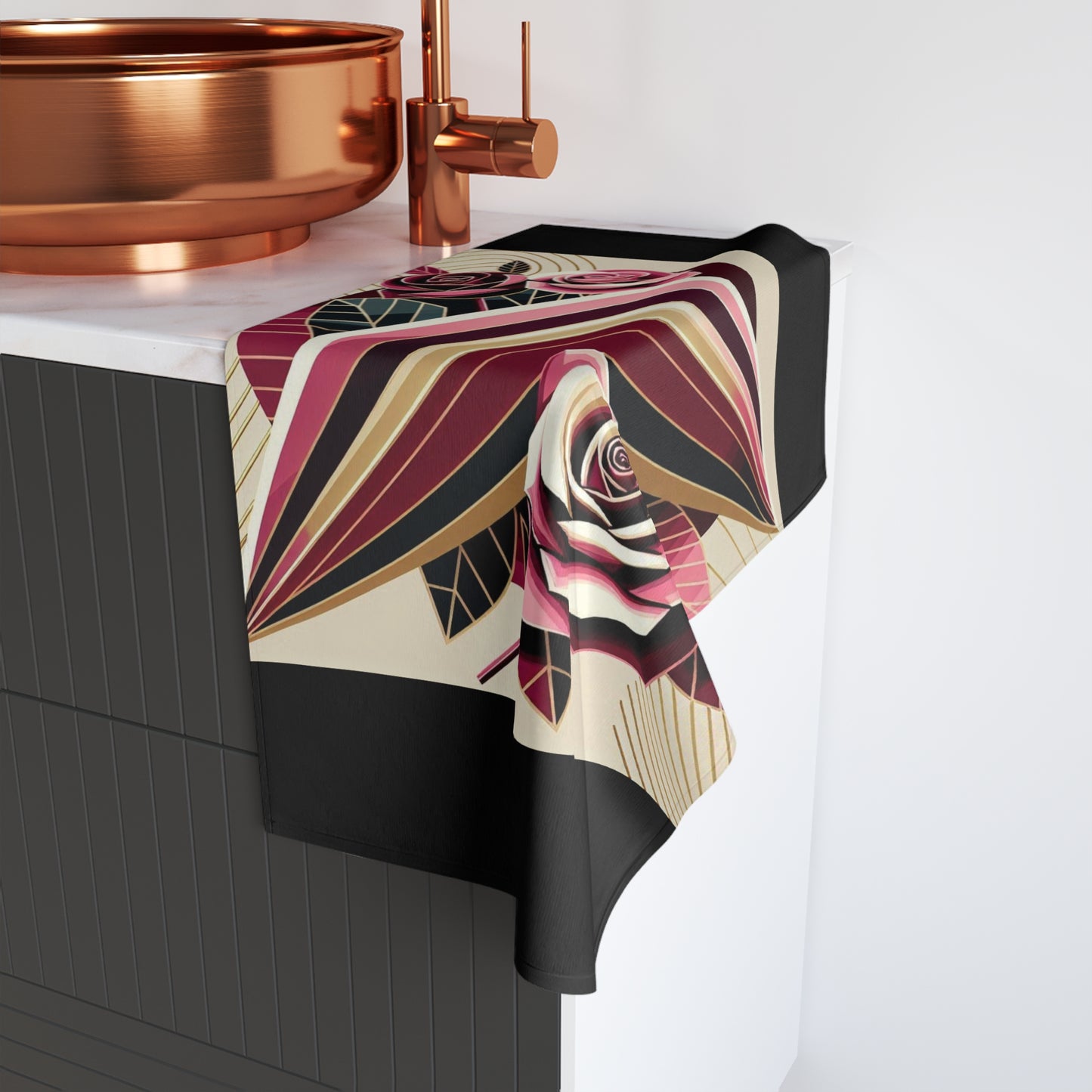 Elegant Floral Hand Towel - Rose Design for Home Decor & Gifts - Pink & Burgundy Striped Surfboard & Roses Design