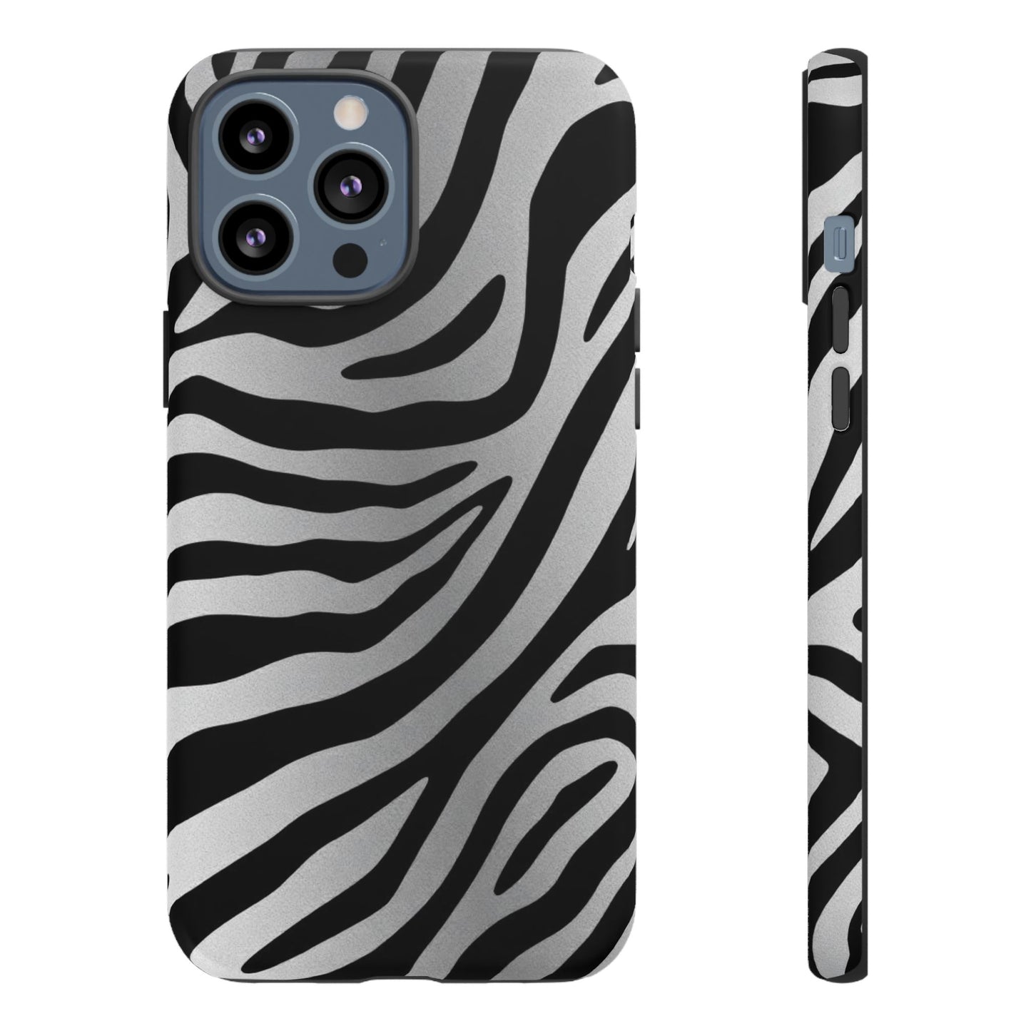 Zebra Print Tough Phone Case - Silver