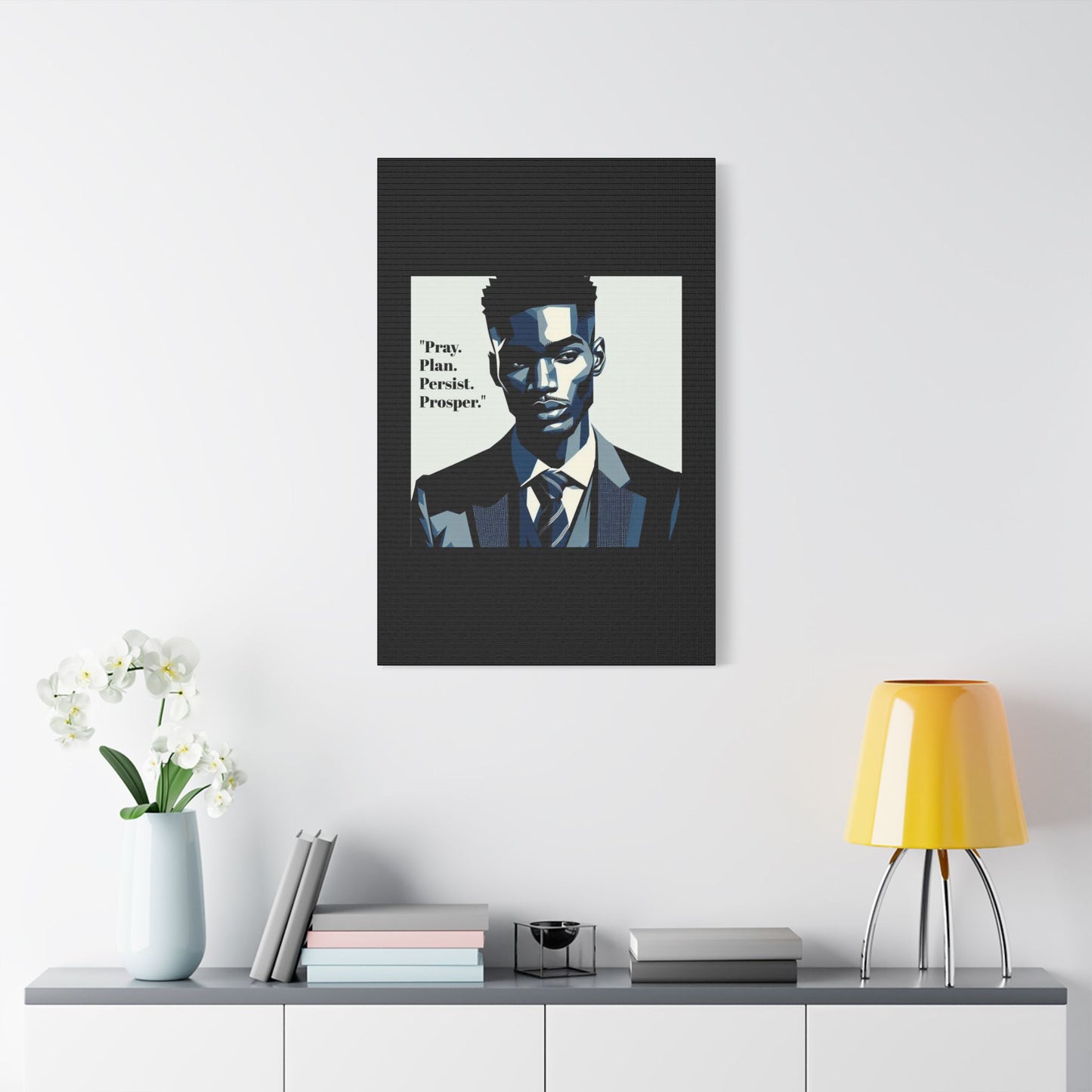 Afro Art Print Canvas, Wall Decor, Satin Stretched Canvas, African American Art, Office Decor, Home Decor - "Pray. Plan. Persist. Prosper."
