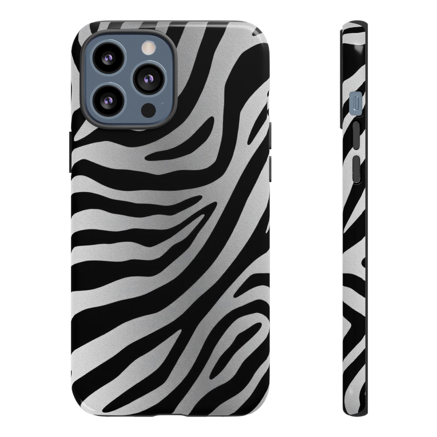 Zebra Print Tough Phone Case - Silver