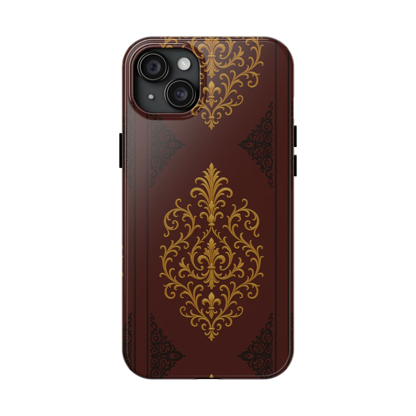 Dusk Burgundy-Black & Gold Baroque Tough Phone Case — Ornate Gold Baroque on Burgundy