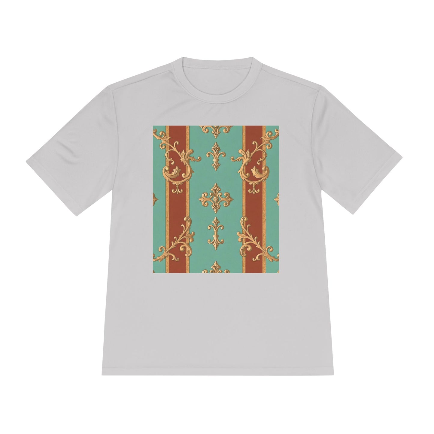 Elegant Patterned Unisex Moisture Wicking Tee - Stylish Activewear for All Occasions - Rust & Mint Aqua Striped Baroque