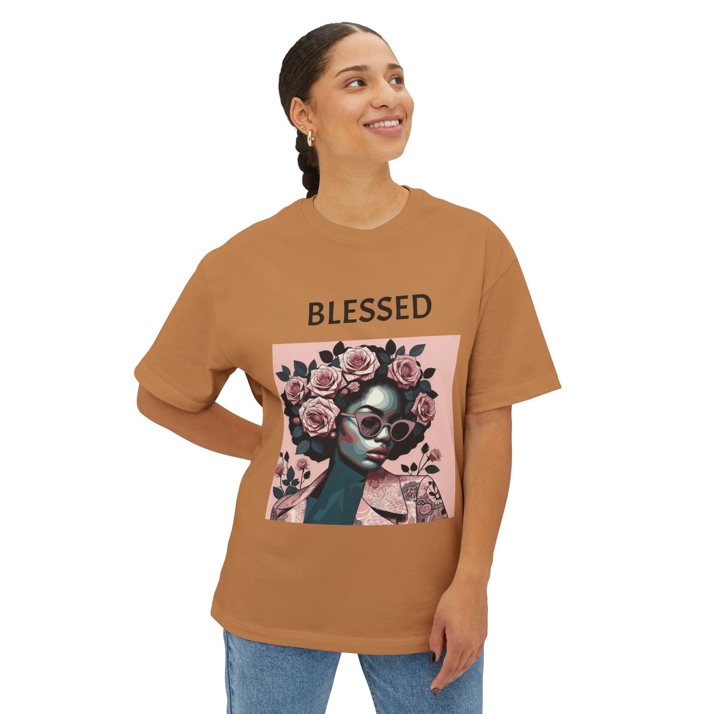 Blessed Floral Oversized Tee | Unisex Fashion, Trendy Streetwear, Gift Idea, Spiritual Apparel, Chill Vibe Shirt - Black Lettering