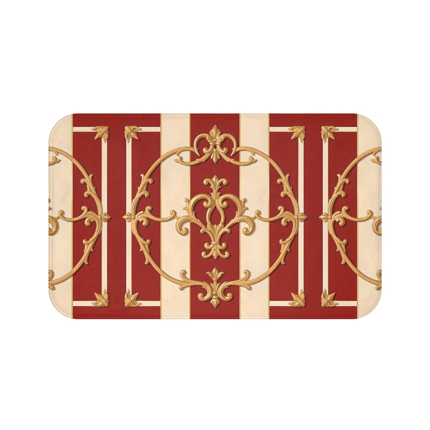Elegant Ornate Bath Mat - Luxurious Bathroom Decor - Alabaster & Dusk Orange Striped Baroque