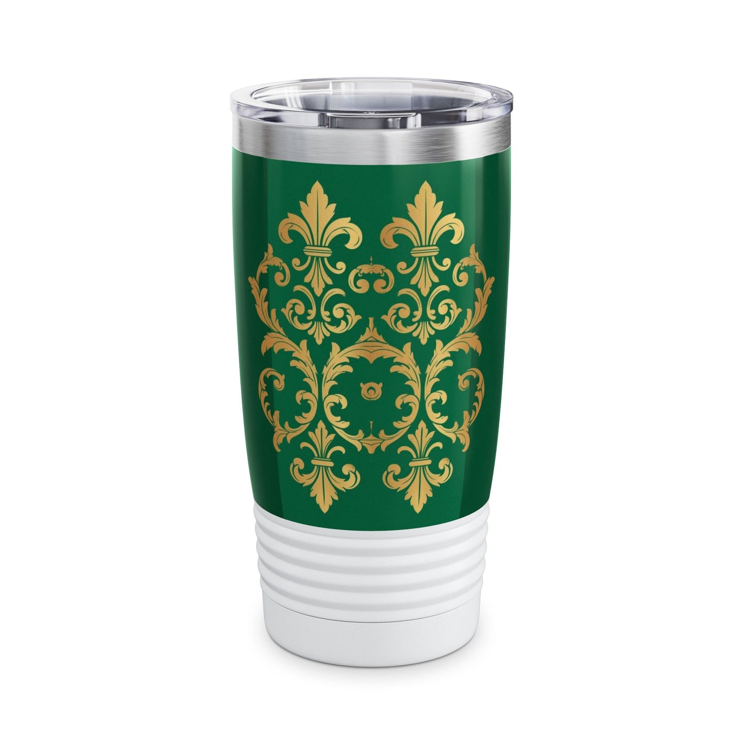 Green Striped Gold Baroque 20oz Tumbler — Elegant Insulated Travel Cup