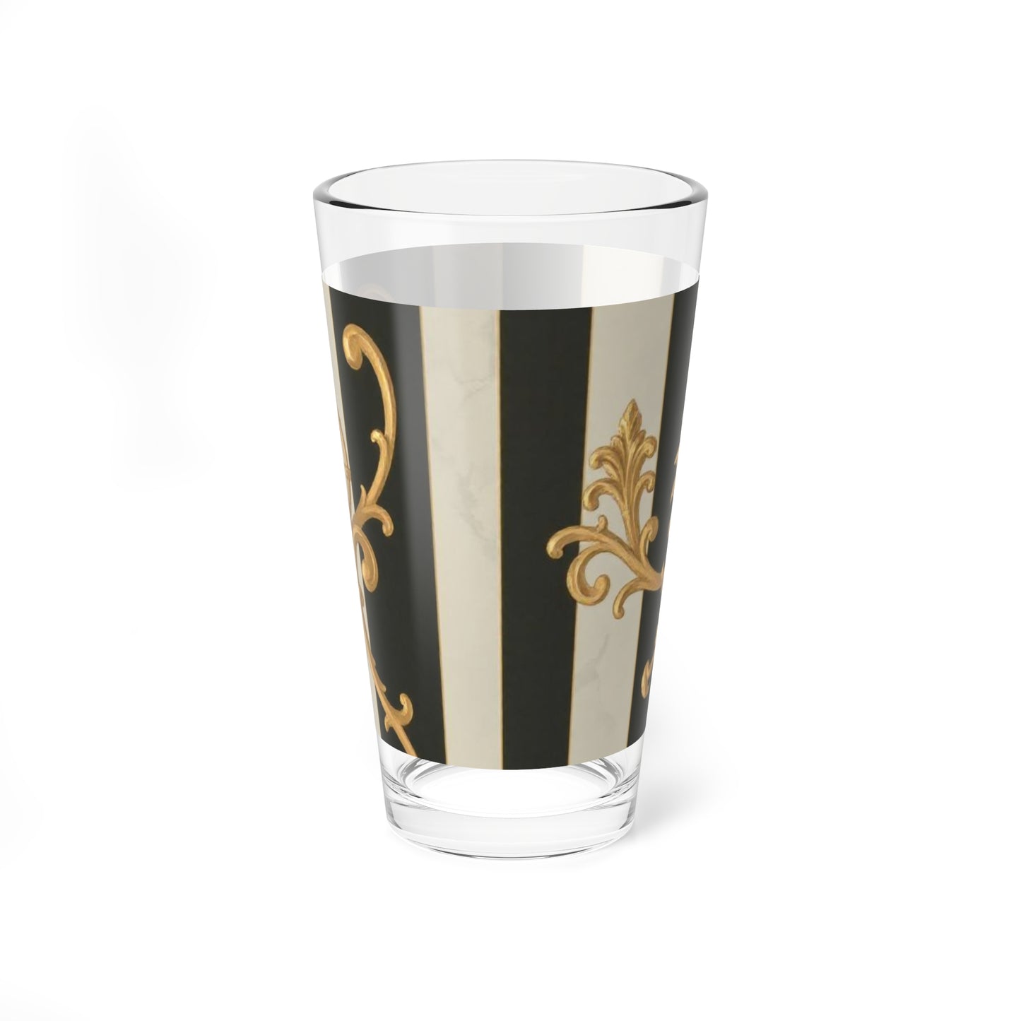 Elegant Black & Alabaster Striped Baroque Mixing Glass - 16oz, Artisanal Cocktail Glass, Perfect Gift for Home Bartenders, Vintage Style Drinkware