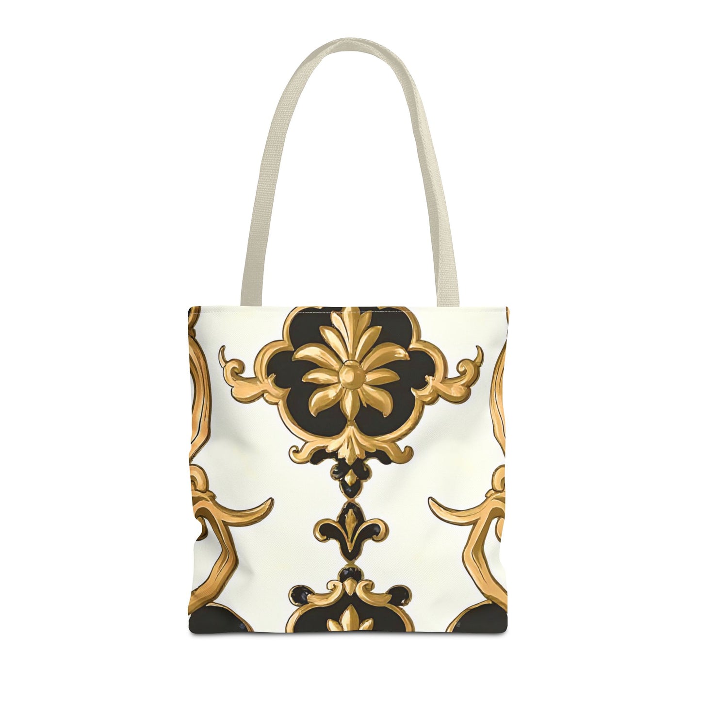 Elegant Floral Tote Bag | Stylish Reusable Bag for Everyday Use, Gift for Her, Shopping, Beach, Travel, Eco-Friendly - Black & Gold Rococo