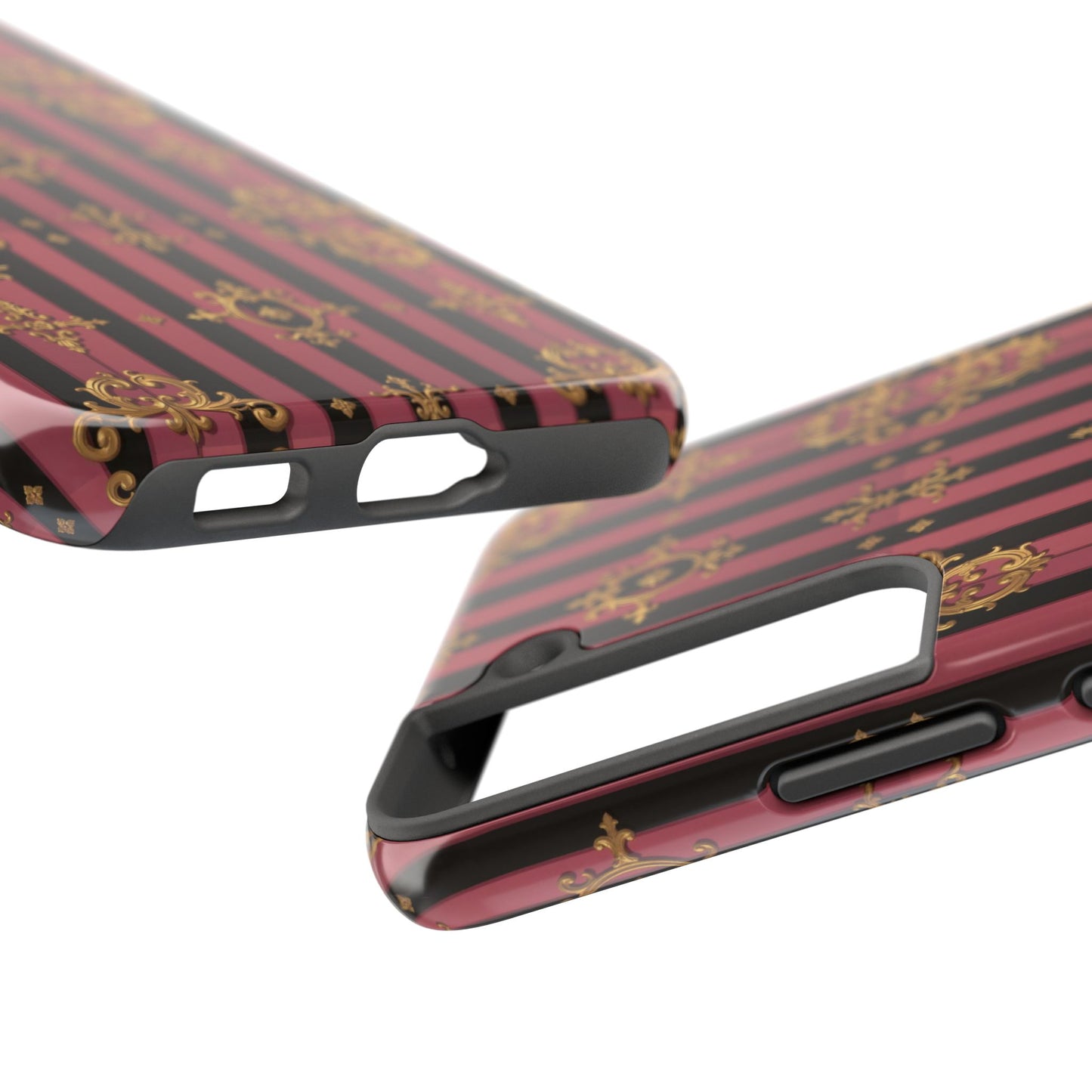 Elegant Black & Mauve Striped Gold Baroque Phone Case, Tough Phone Cases, Stylish Protective Cover, Unique Gift, Luxe Phone Accessories