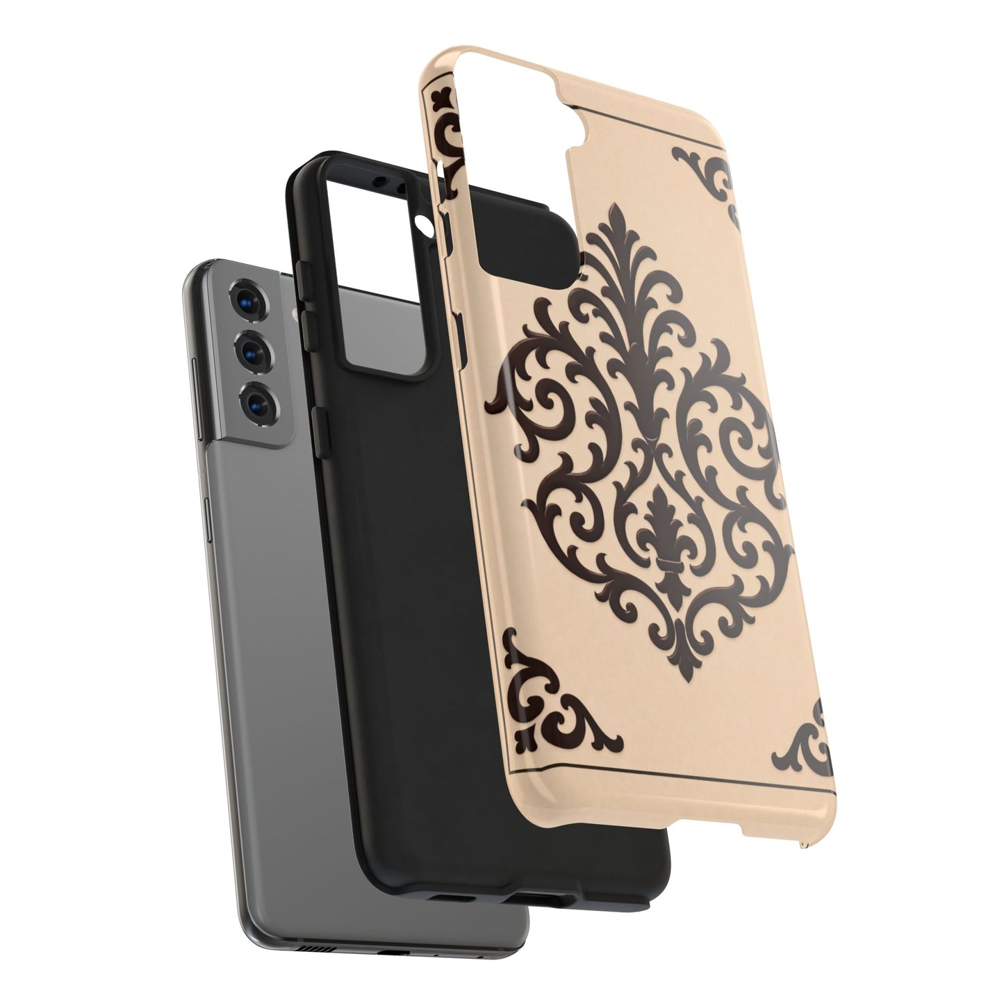 Almond-Beige & Brown Baroque Tough Phone Case — Elegant Beige & Brown Protective Cover
