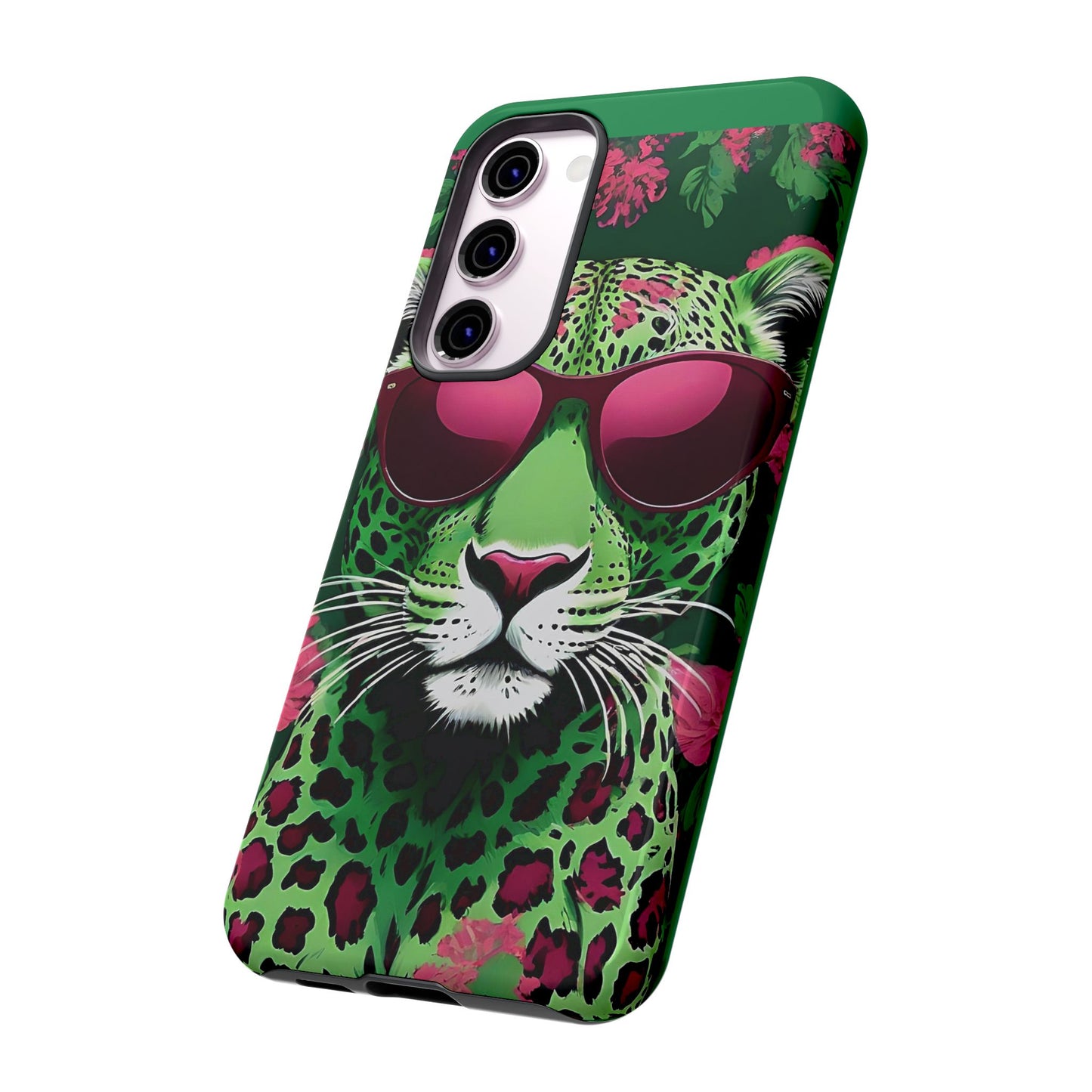 Phone Case - Lime Green & Burgundy Leopard In Sunglasses Design