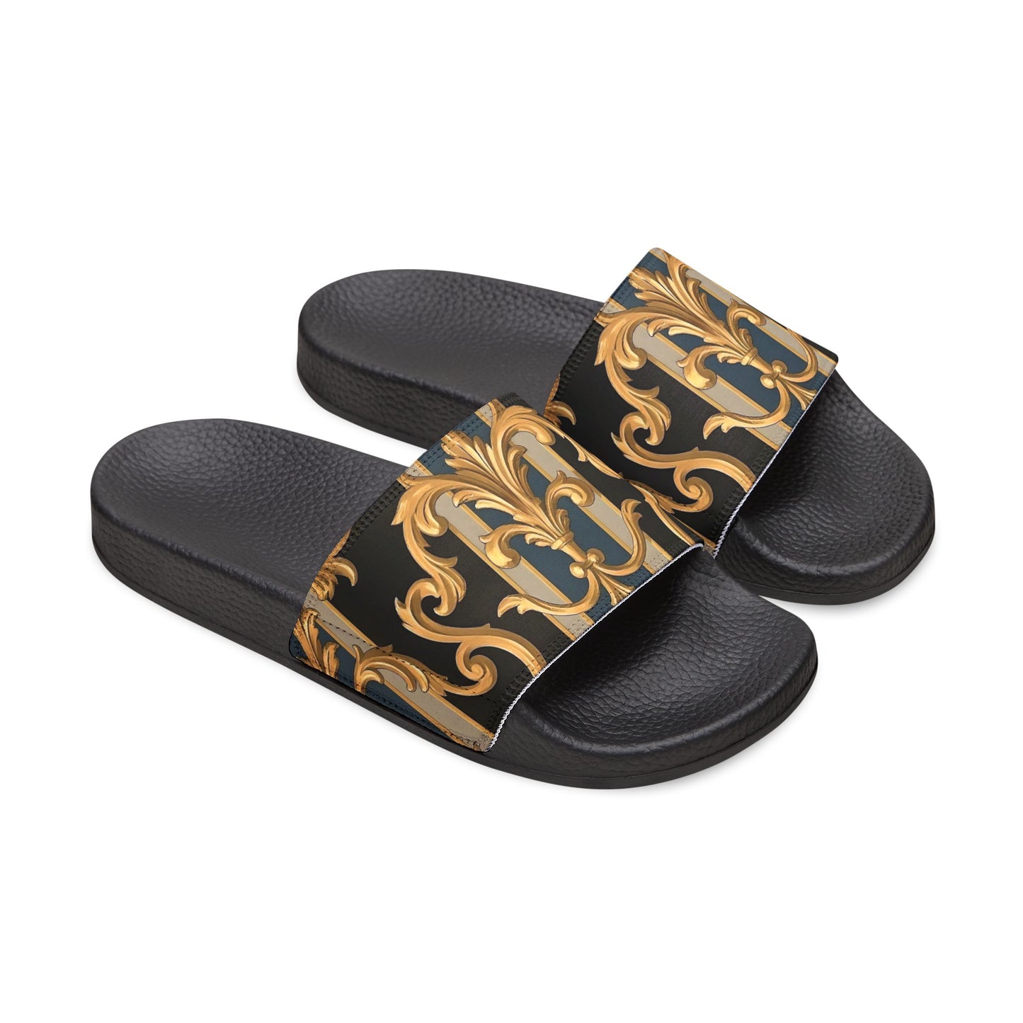 Chic Women's Removable-Strap Sandals, Trendy Summer Footwear, Elegant Slide Sandals, Beachwear - Blue & Black Striped Rococo