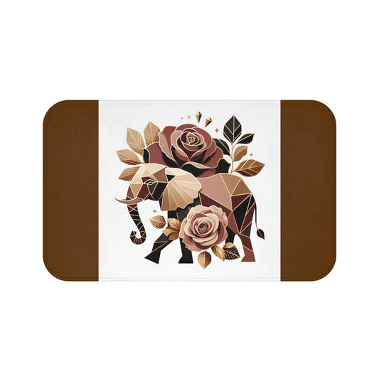 Vintage Floral Bath Mat - Stylish Home Decor for Relaxation - Brown & Gold Elephant & Roses Design