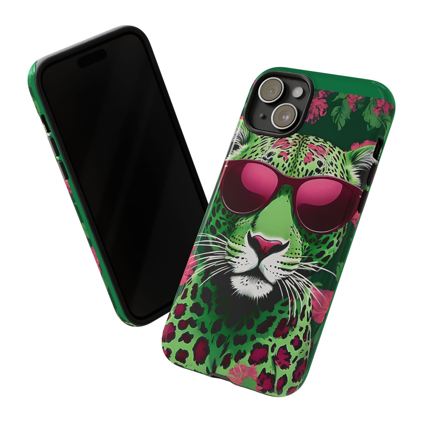 Phone Case - Lime Green & Burgundy Leopard In Sunglasses Design