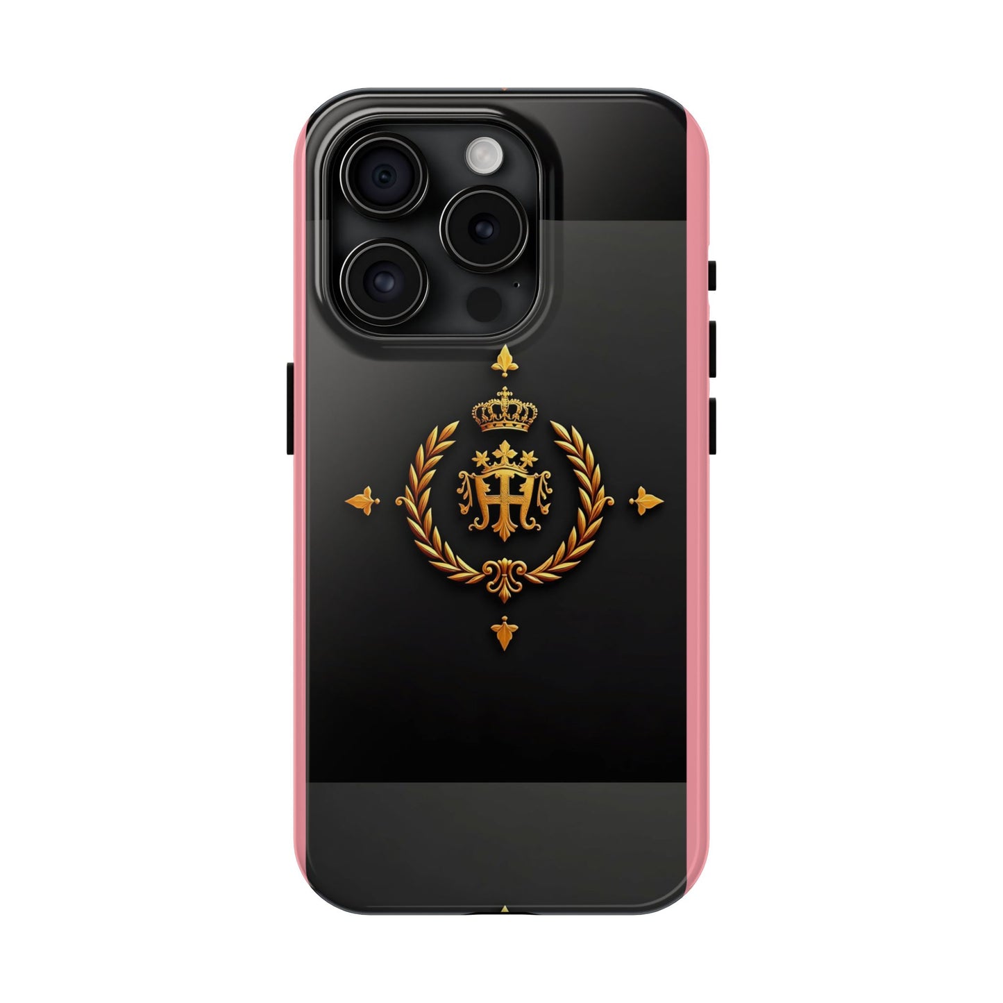 Tough Phone Case with Regal Design - Elegant Phone Protection, Gift for Him/Her, Royalty Inspired - Pink Striped Gold Crest