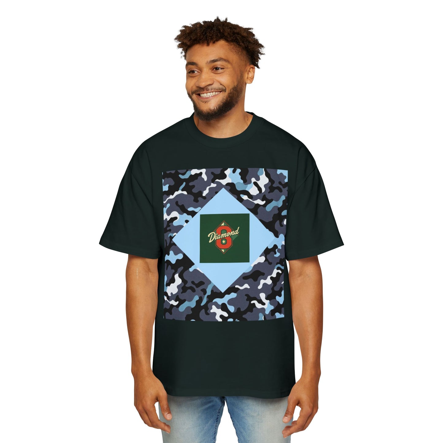 Men's Oversized Camo Tee, Casual Streetwear, Graphic T-Shirt, Trendy Outfit, Gift for Him, Relaxed Fit Top - Camo & Diamond 8