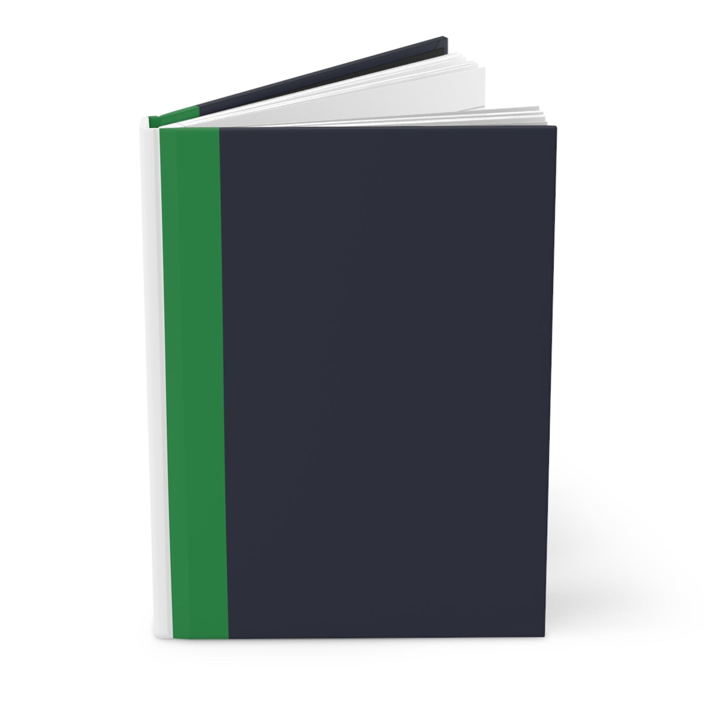 Lunar Midnight & Green-White Striped Elegant Hardcover Journal, Minimalist Notebook, Daily Planner, Green Accent Journal, Gift for Writers & Students