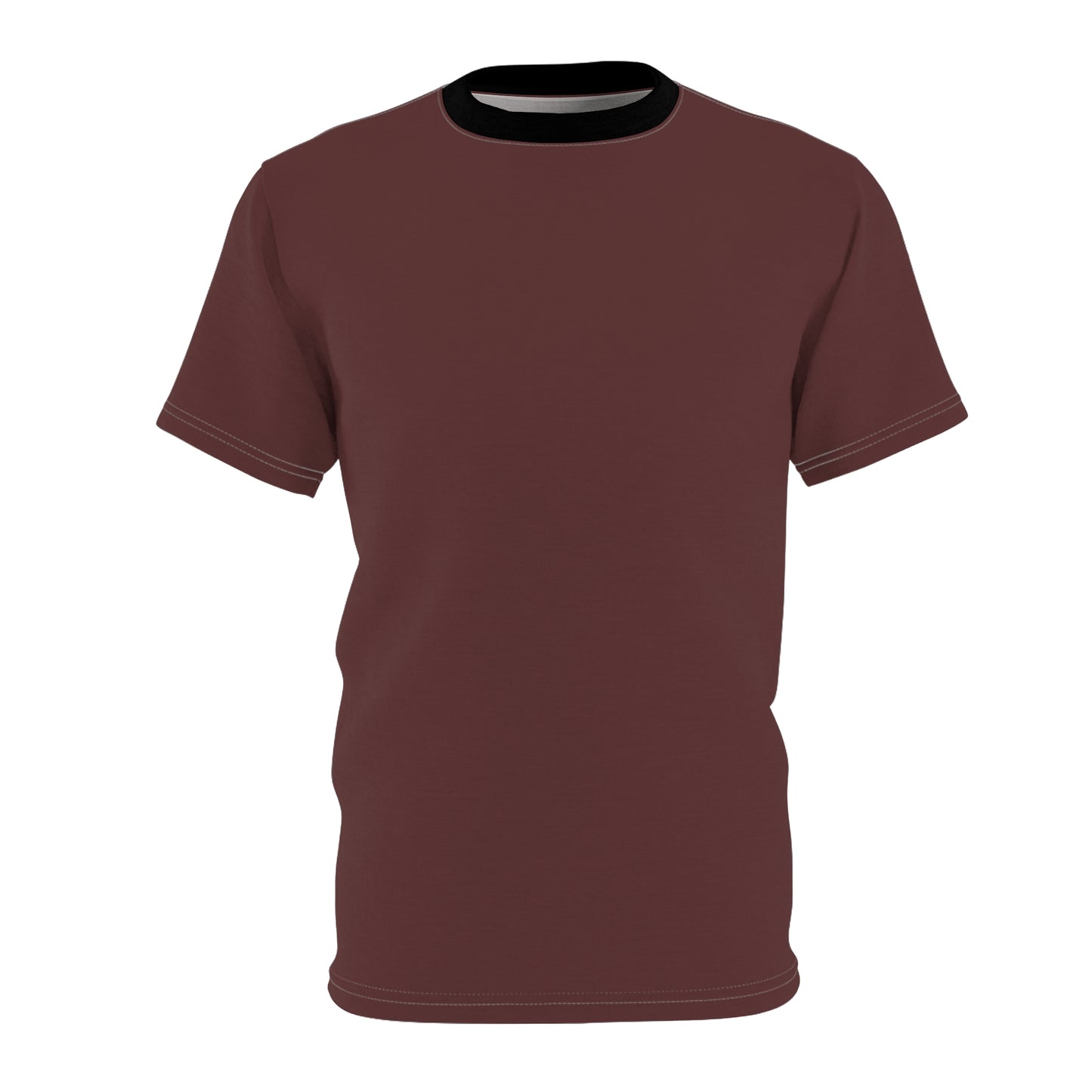 Stylish Brown Merlot (Black Collar) Unisex AOP Tee - Comfy Everyday Wear, Casual Outfit, Gift for Her, Gift for Him, Trendy Fashion