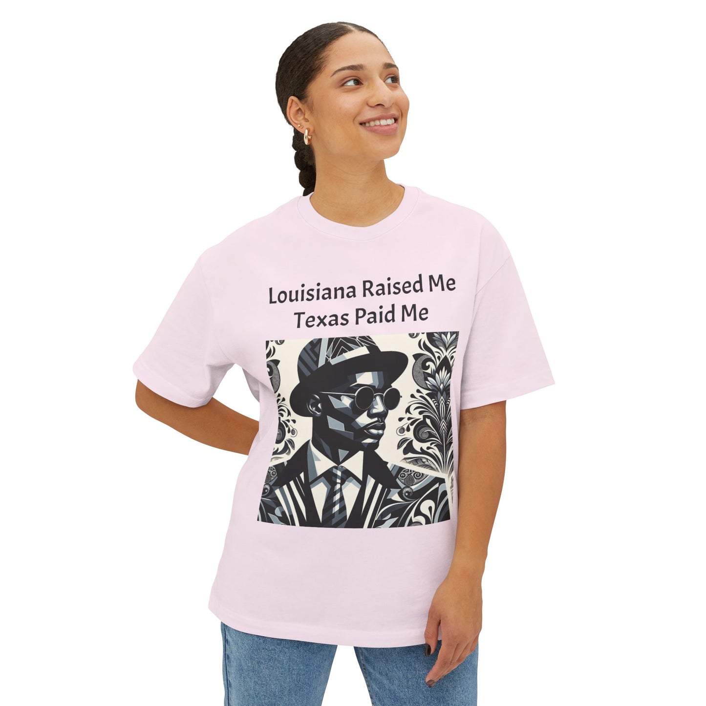 Louisiana and Texas Pride Oversized Tee, Unisex Graphic Tee, Casual Wear, Street Style, Gift for Music Lovers - Black Letters