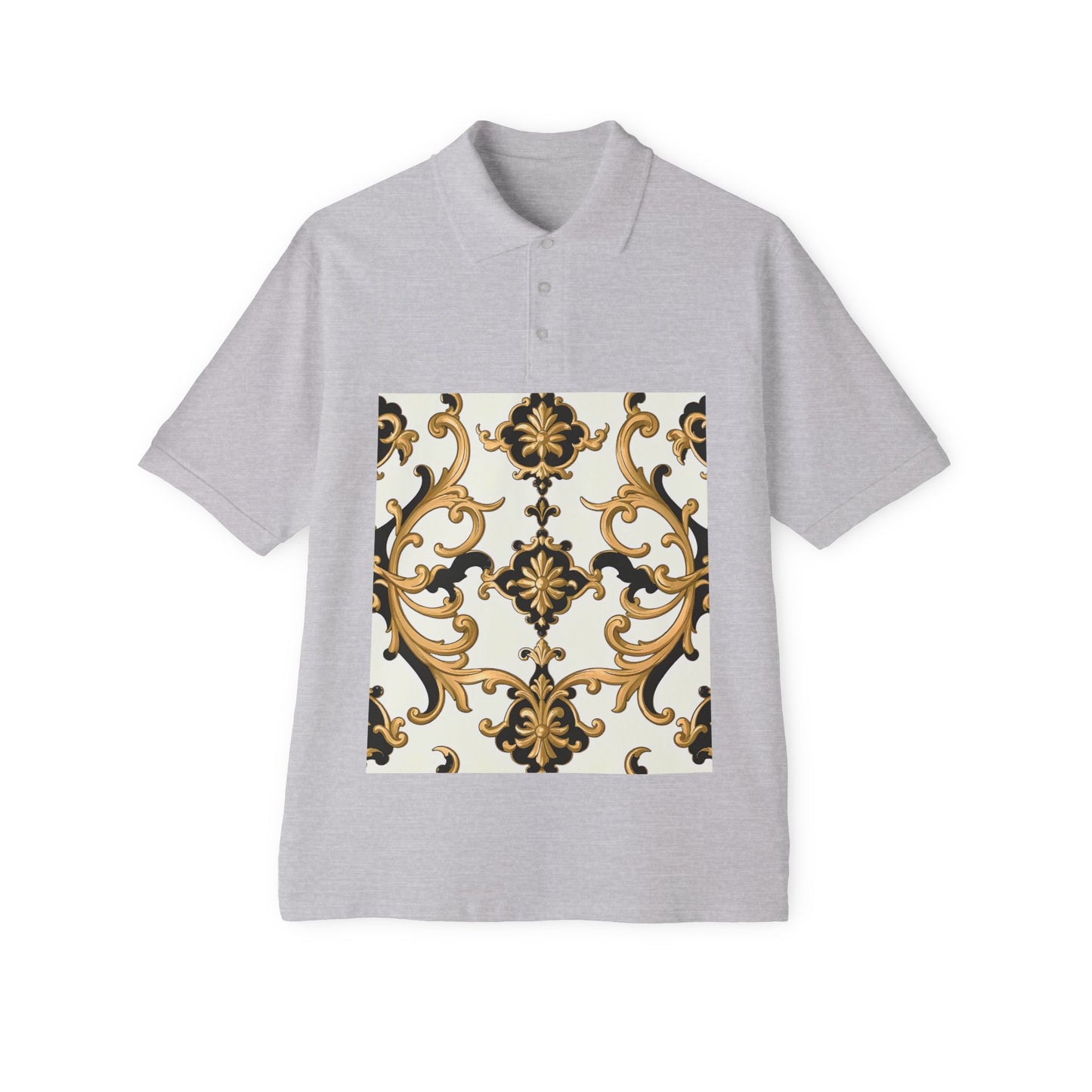 Stylish Men's Piqué Polo Shirt with Elegant Design - Perfect for Casual Events, Golf, Summer Days, Gifts - Black & Gold Rococo