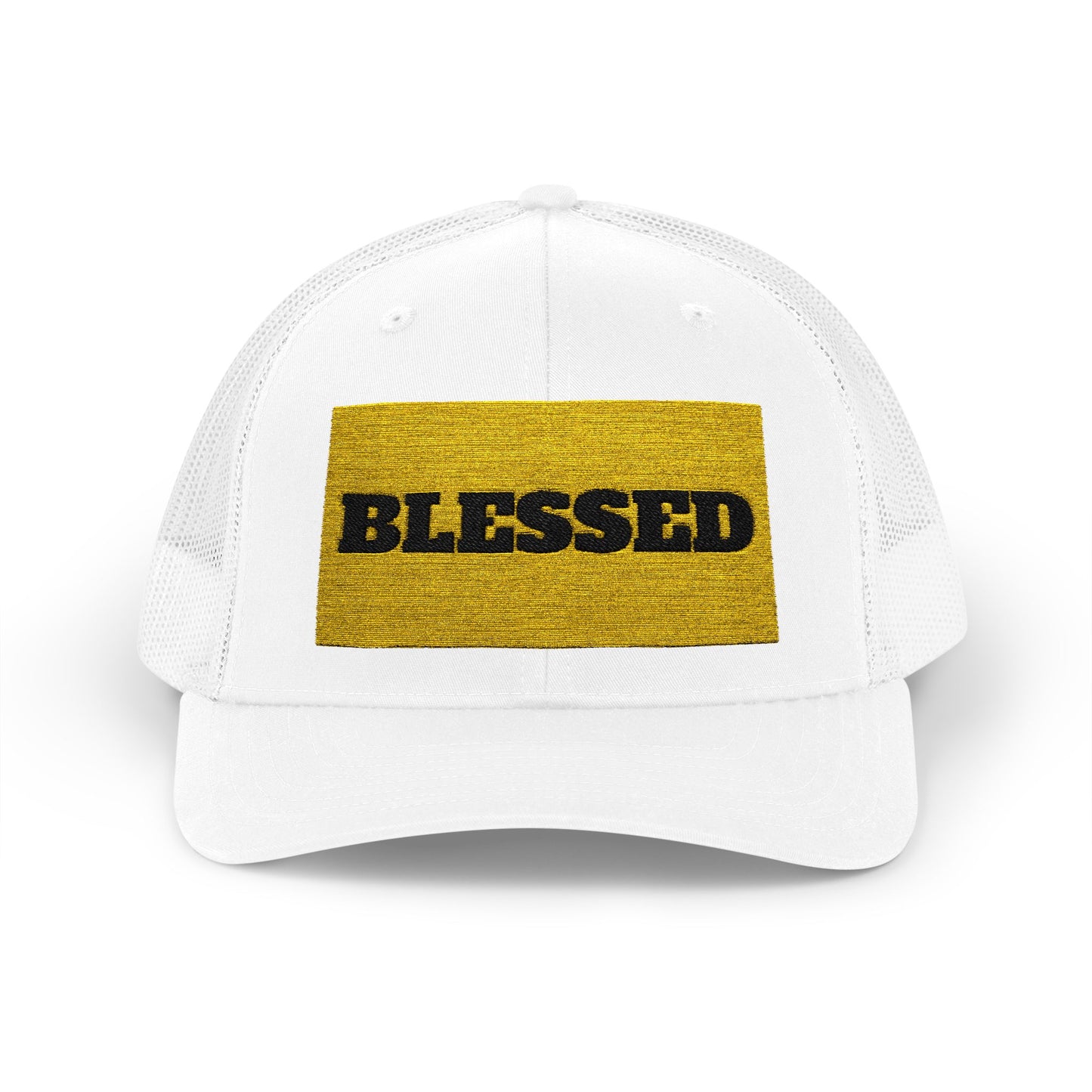 Blessed In Gold Snapback Trucker Cap for Everyday Inspiration, Faith-Based Accessory, Adjustable Hat, Gift for Friends, Motivational Cap