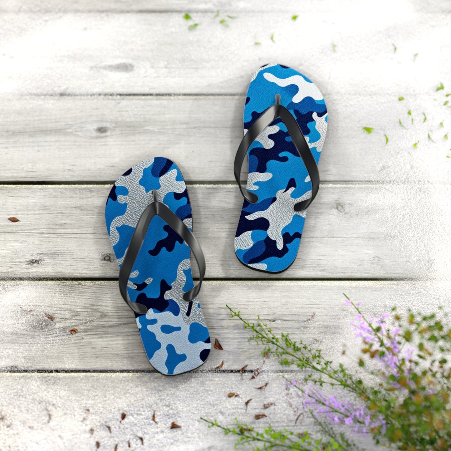 Camo Flip Flops - Stylish Beach Sandals for Summer, Casual Footwear, Vacation Essentials, Poolside Comfort, Outdoor Activities - Blue