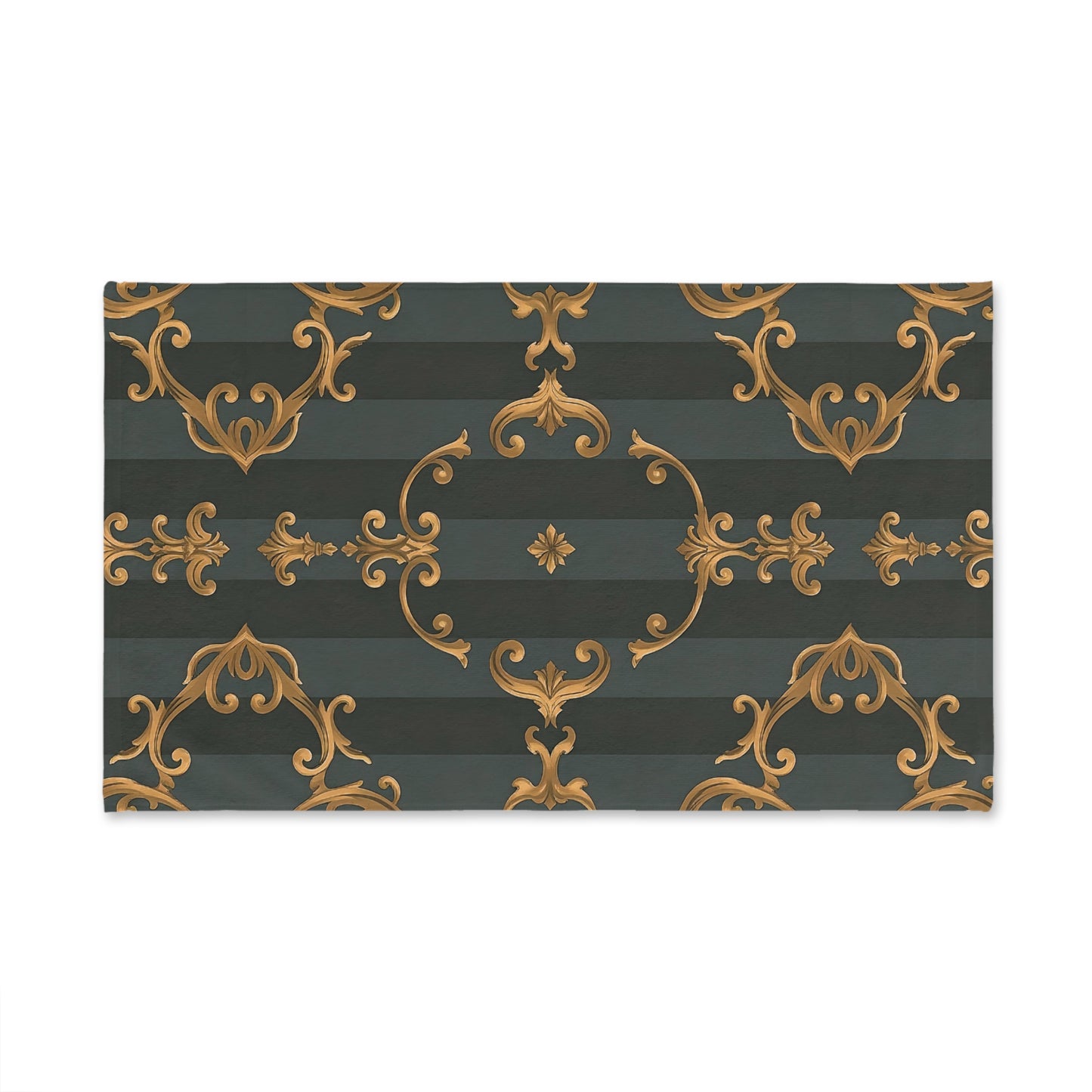 Elegant Ornate Hand Towel - Luxe Bathroom Decor - Gray Striped Baroque