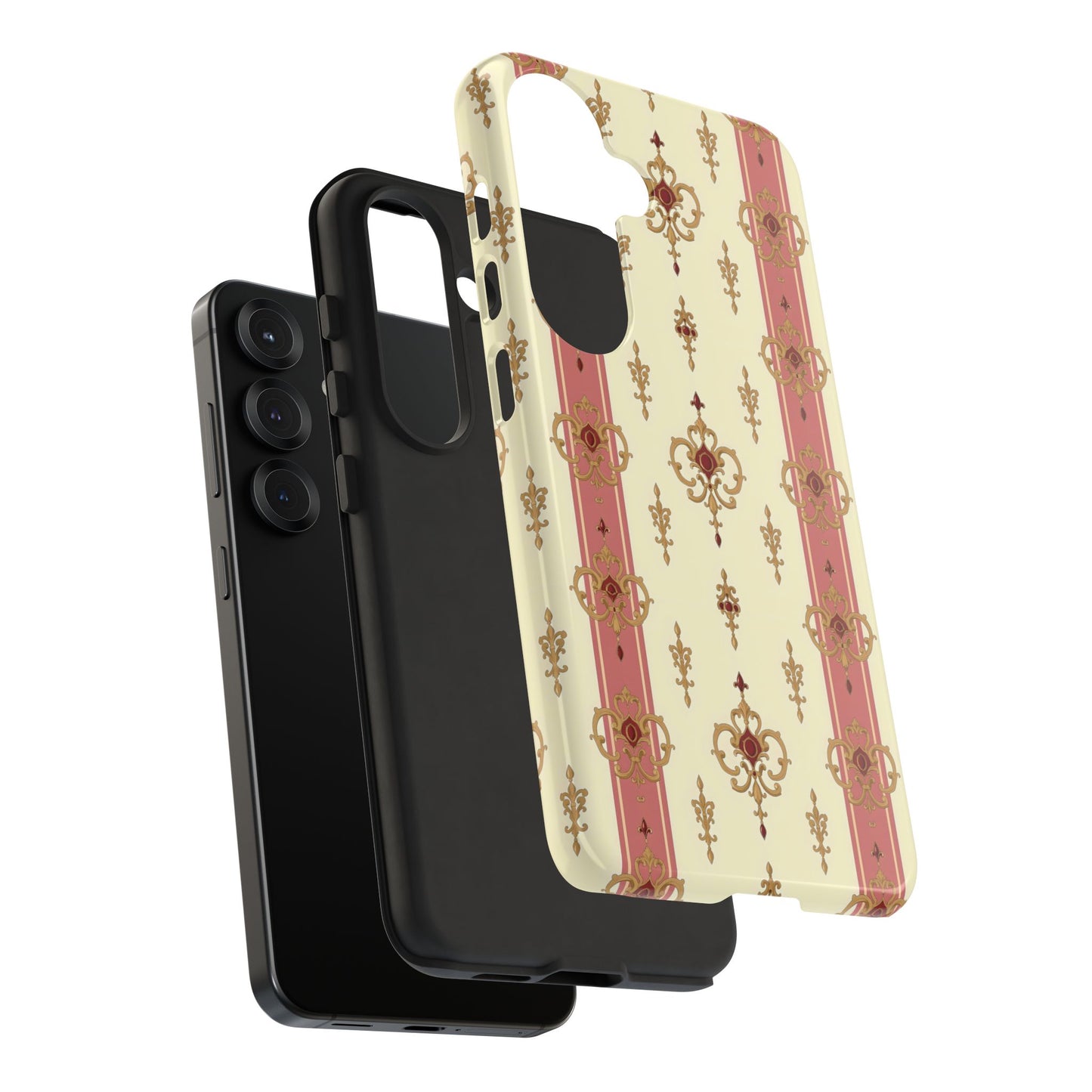 Elegant Floral Motif Phone Case - Tough Cases with Vintage Design - Mauve Striped Gold Damask