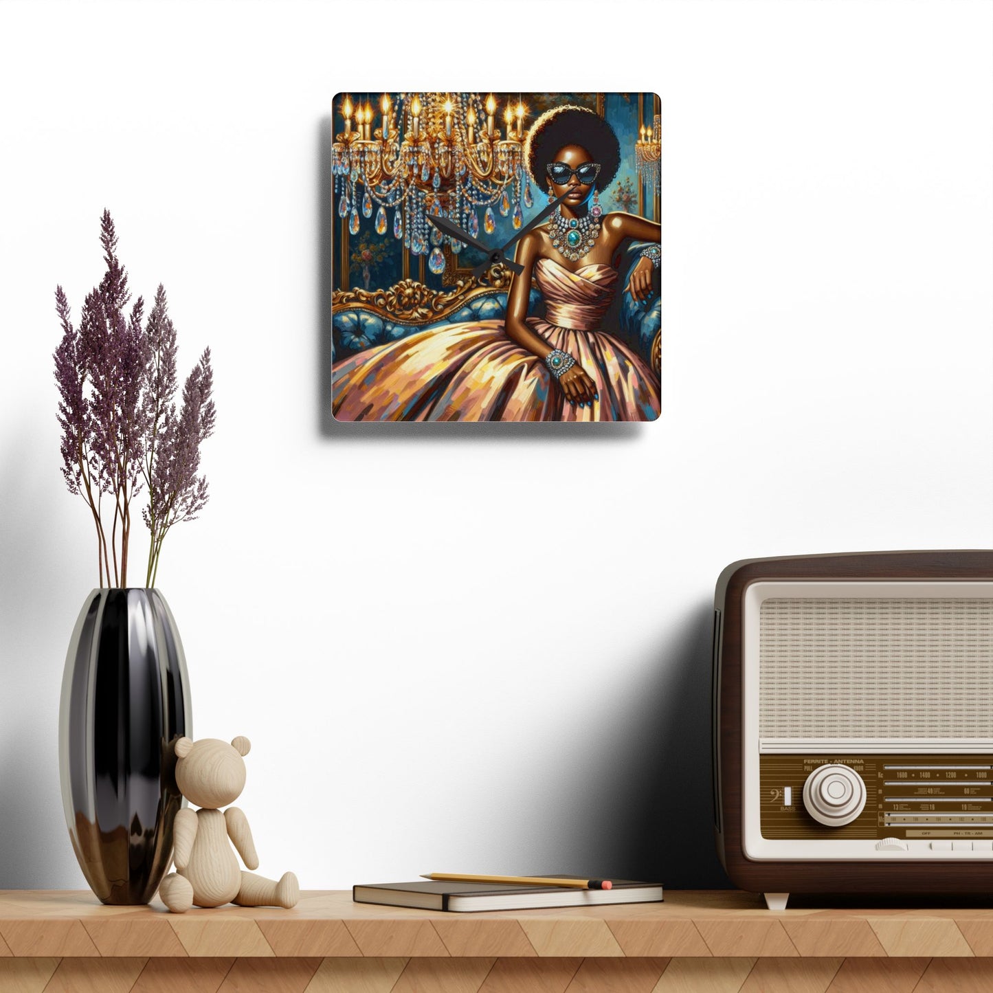 Elegant Acrylic Wall Clock with Glamorous Lady Design, Chic Home Decor, Modern Office Accent, Unique Gift Idea - Elegant Lady & Chandelier