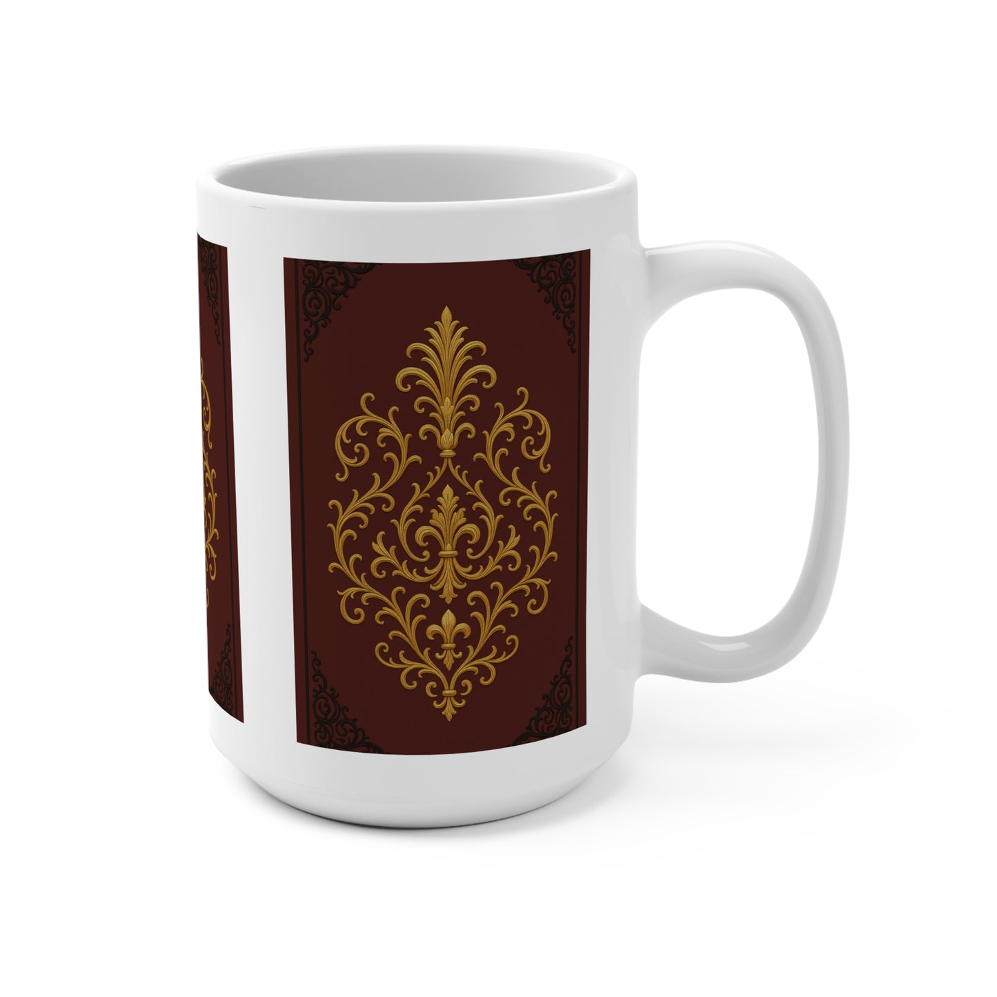 Dusk Burgundy-Black & Gold Baroque 15oz Mug — Vintage Victorian White Coffee Cup