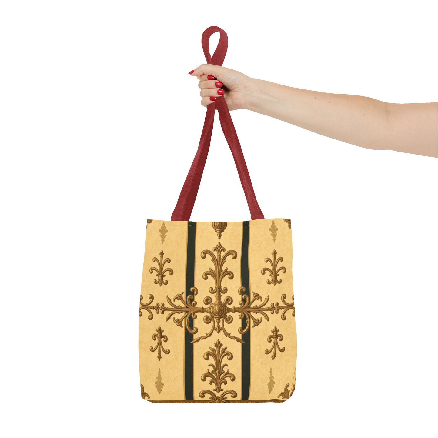 Elegant Baroque Pattern Tote Bag | Stylish Eco-friendly Shopping Bag, Beach Tote, Gift Bag, Daily Use - Matte Yellow Striped Antique Rococo